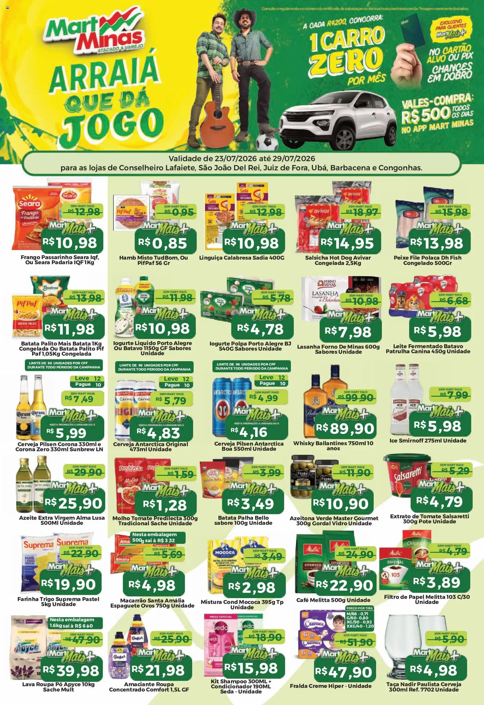 Mart Minas Folheto - válido de 23/07/2026 | Página: 1 | Produtos: Shampoo, Peixe, Macarrão, Azeite