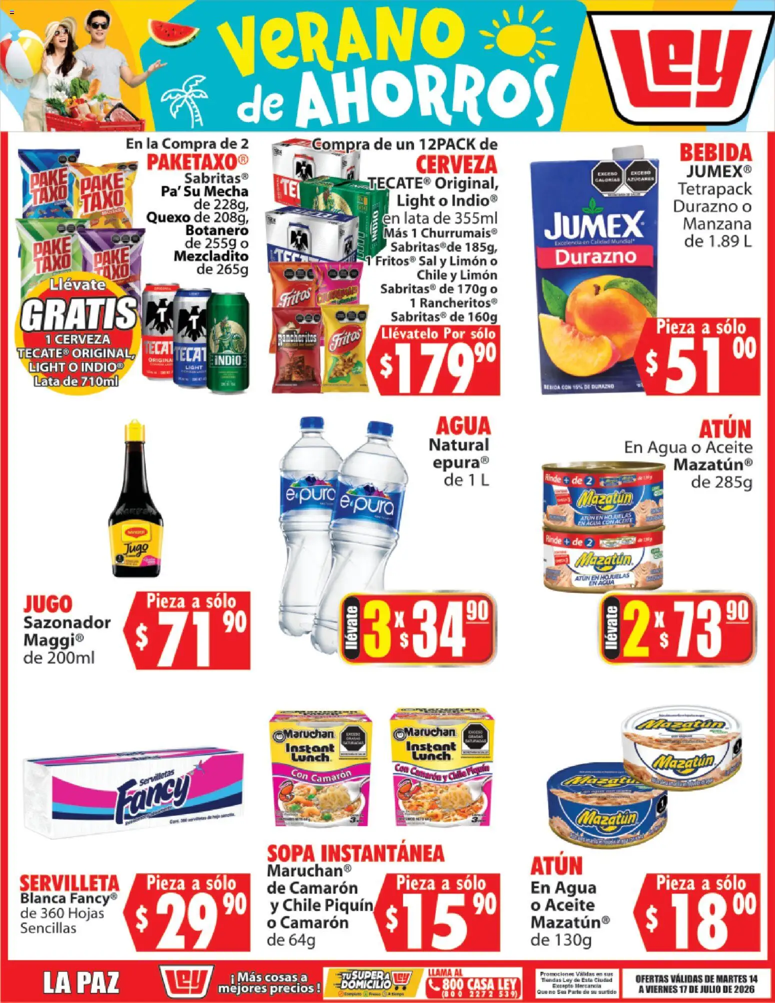 Nuevas ofertas de Casa Ley válidas en toda la República Mexicana desde el 14/07/2026. ¡Encuentra las mejores ofertas en Casa Ley folleto Casa Ley folleto Verano de ahorros! | Página: 4 | Productos: Sal, Manzana, Hojuelas, Servilletas