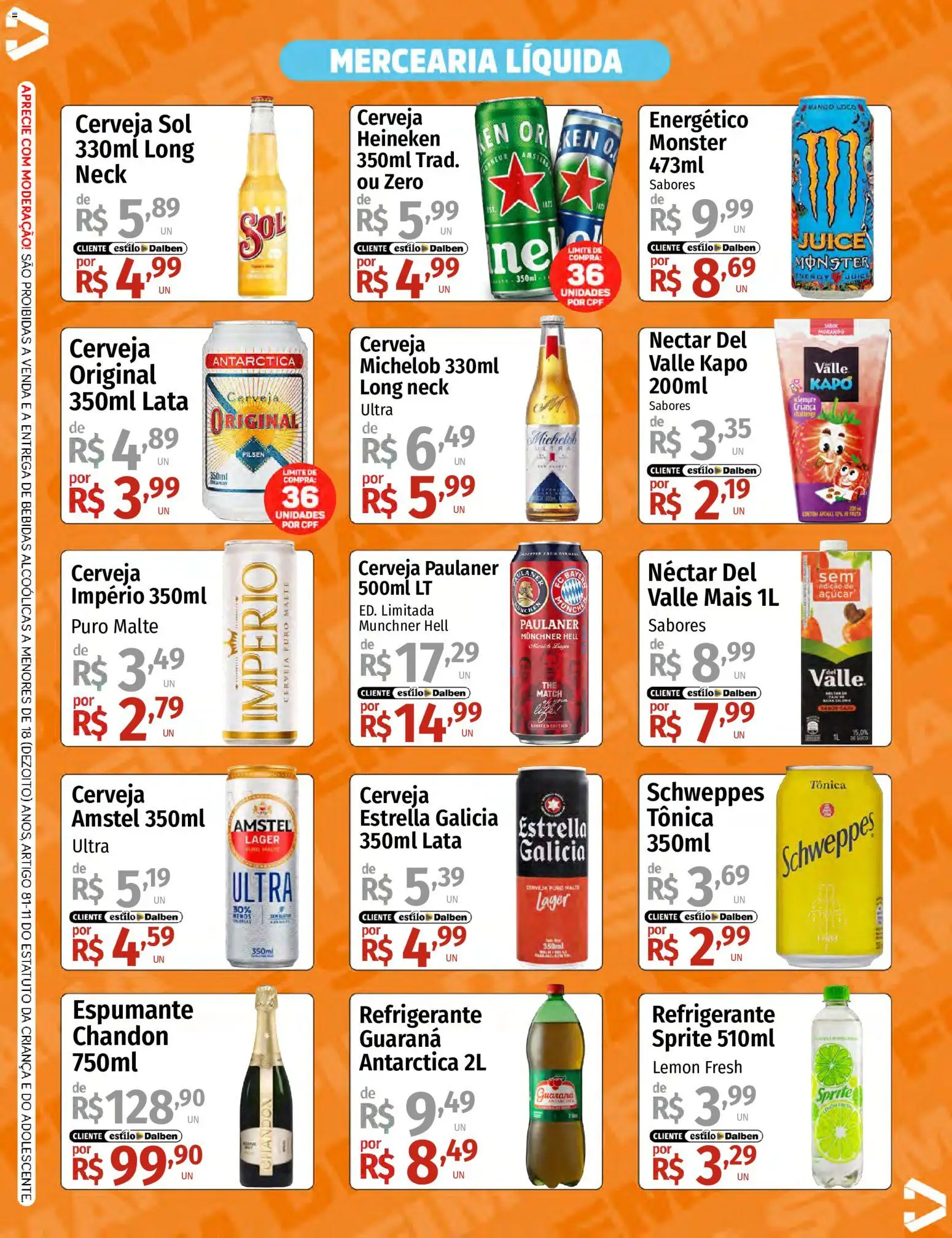 Supermercado Dalben Folheto - válido de 14/08/2026 | Página: 3 | Produtos: Guaraná, Suco, Cerveja, Monster