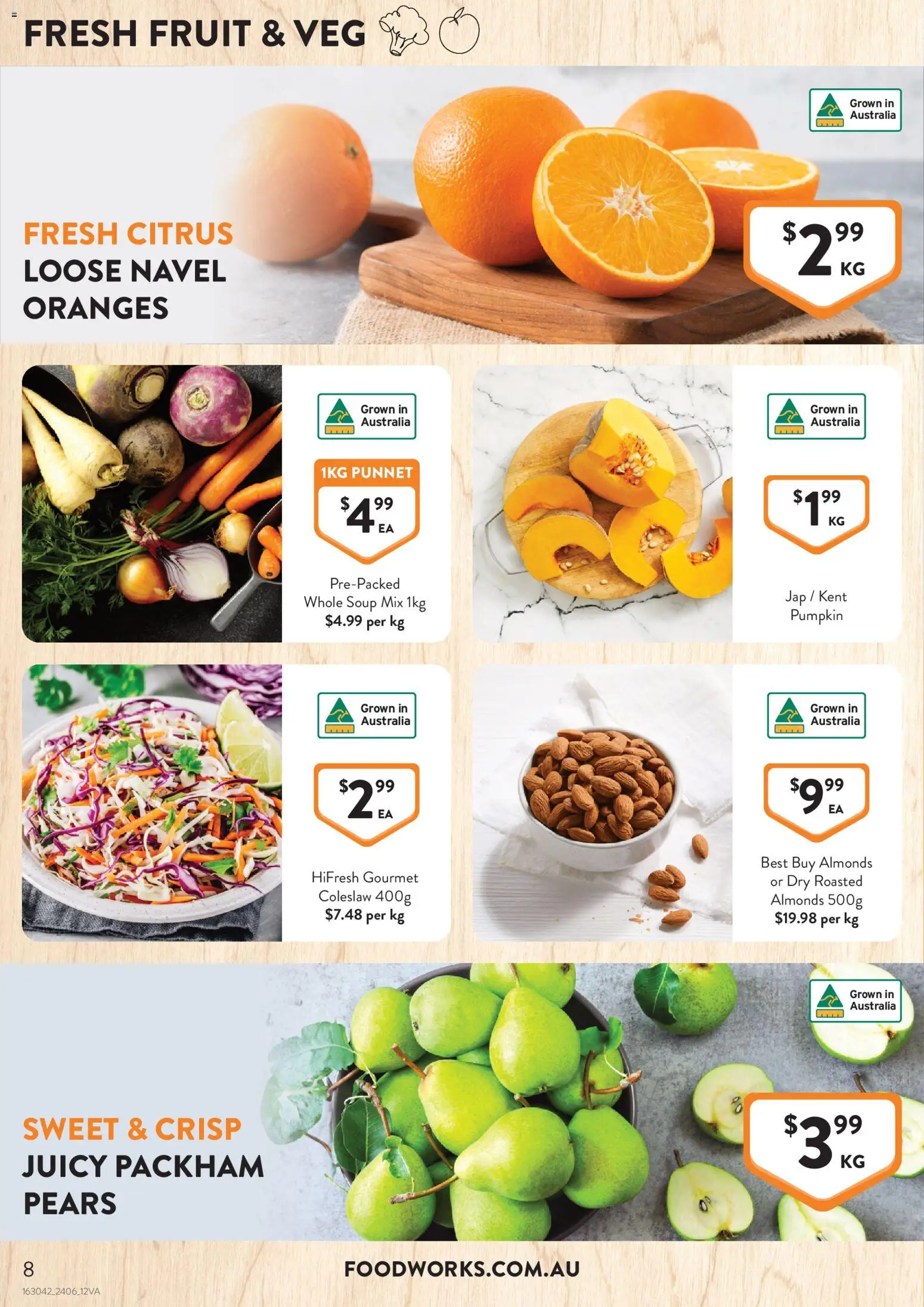 Foodworks catalogue - valid from 24/06/2026 | Page: 8 | Products: Almonds, Oranges, Soup, Pumpkin
