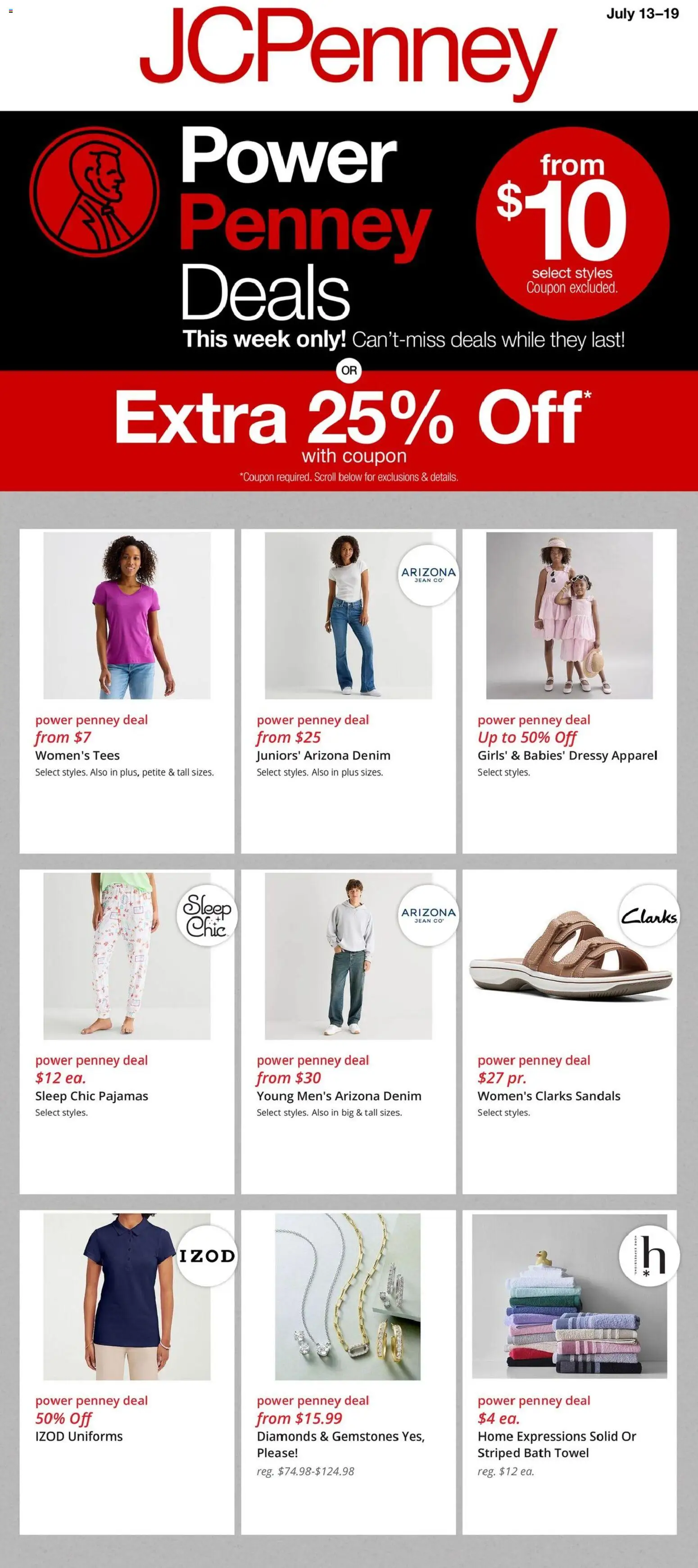 JCPenney Weekly Ad - valid from 07/13/2026 | Page: 1 | Products: Bath, Pajamas, Sandals