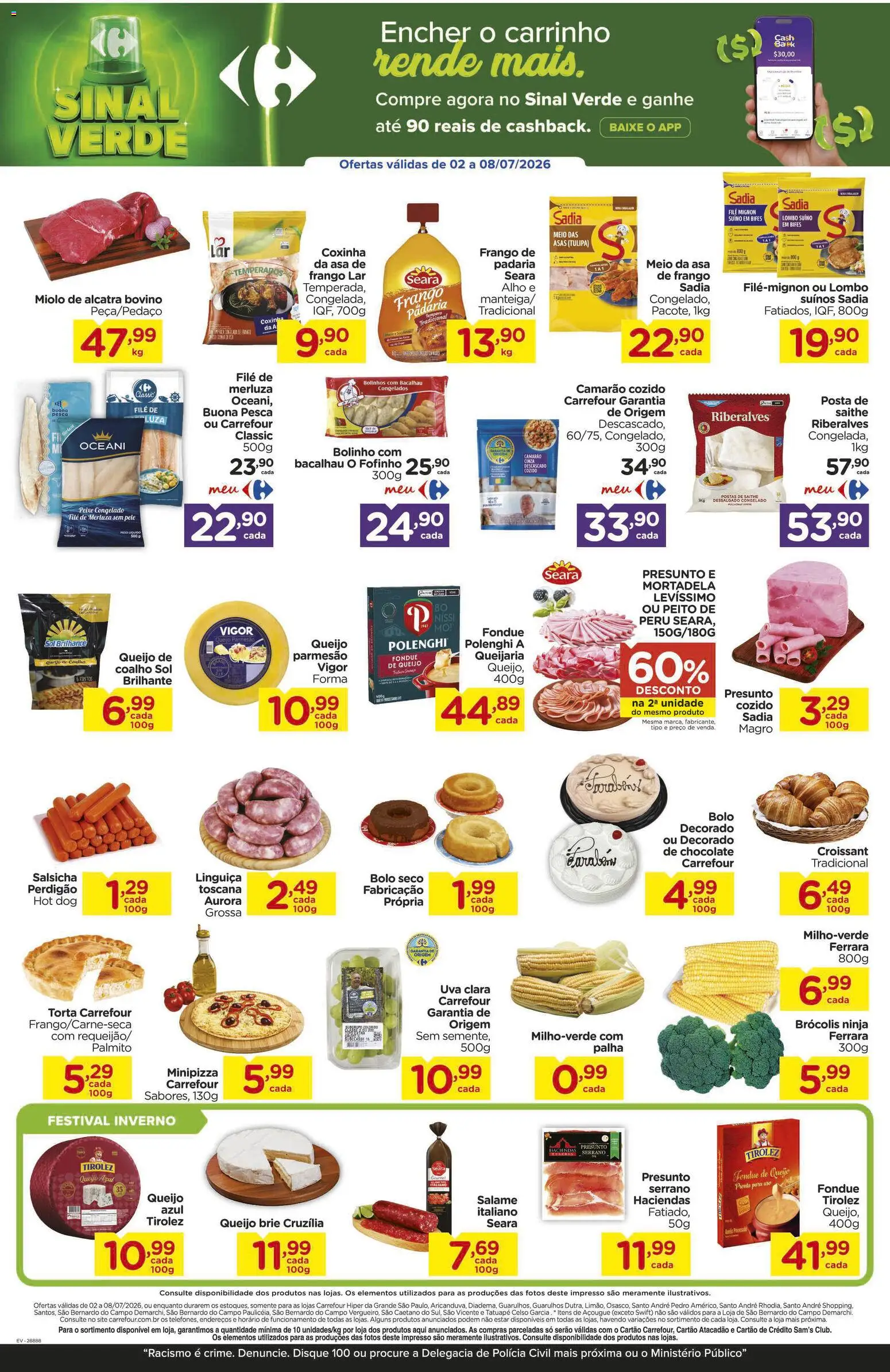 Carrefour Folheto - válido de 02/07/2026 | Página: 2 | Produtos: Salame, Parmesão, Peixe, Bolo