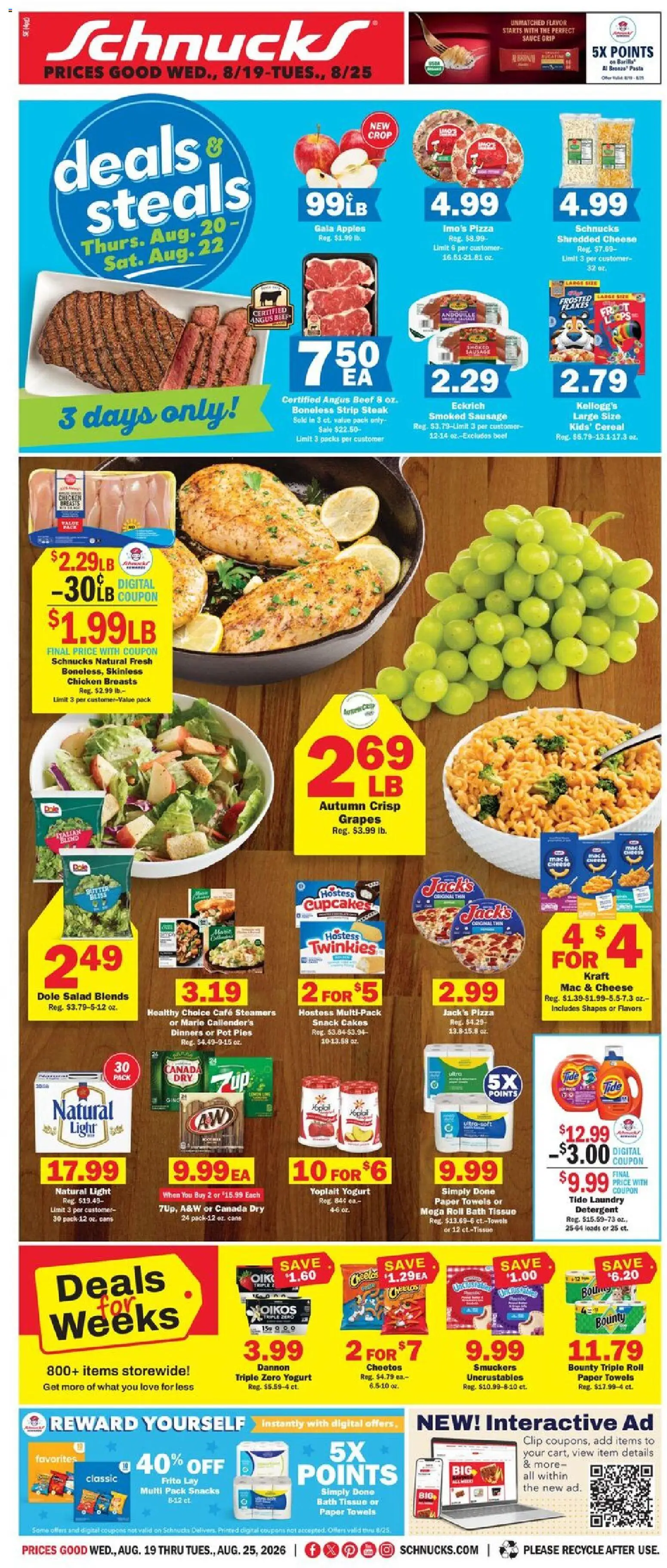 Schnucks Weekly Ad - valid from 08/19/2026 | Page: 1 | Products: Yogurt, Pizza, Detergent, Barilla