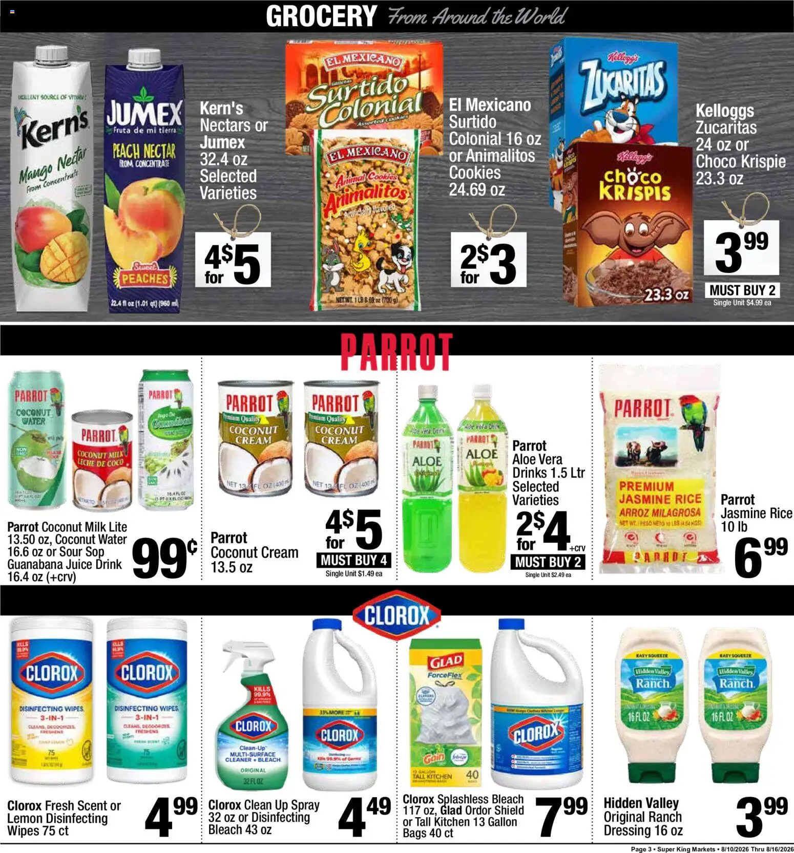 Super King Ad - valid from 08/10/2026 | Page: 3 | Products: Rice, Disinfecting wipes, Water, Coconut milk