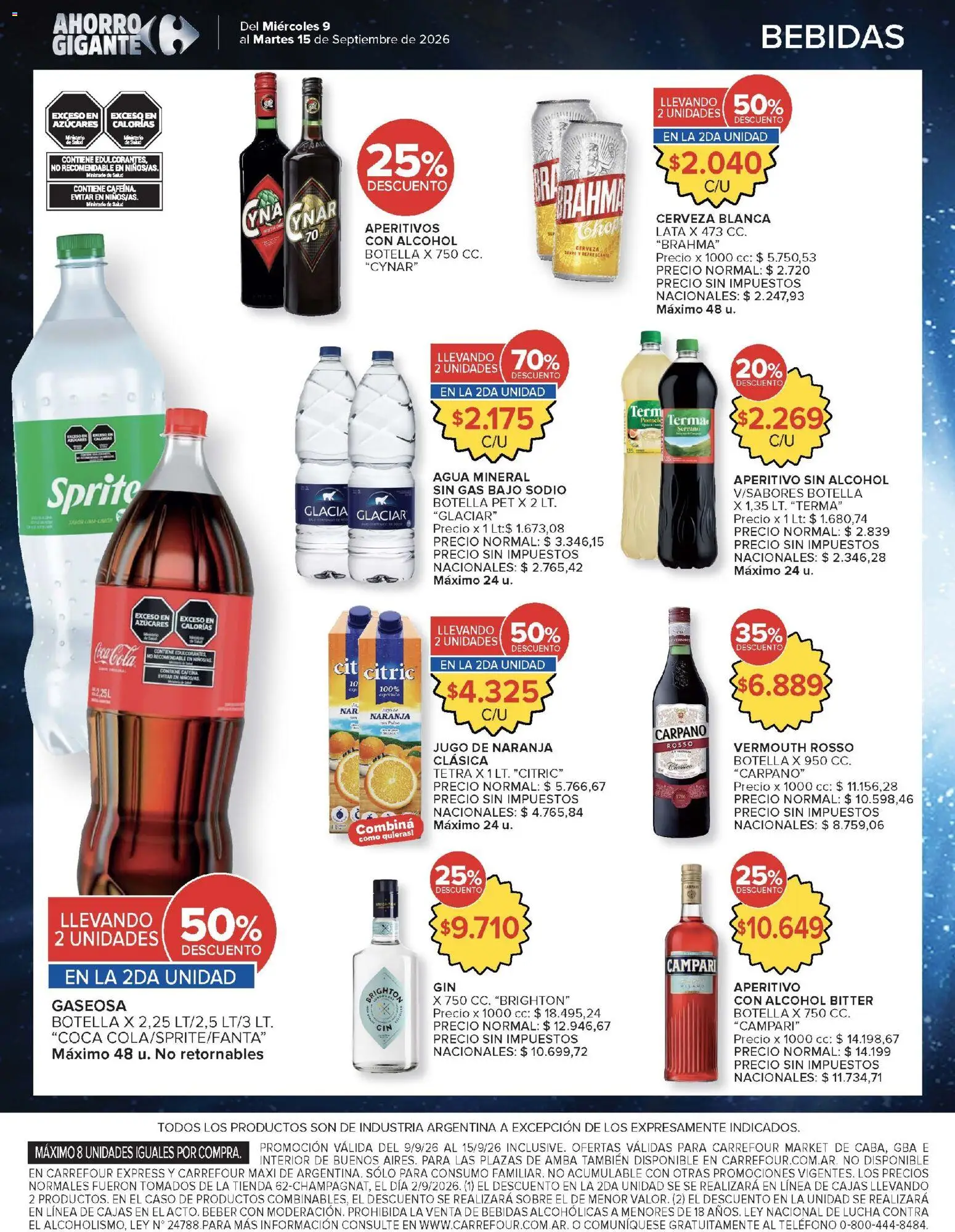 Carrefour - Ofertas │ válido desde el 09/09/2026 | Página: 47 | Productos: Campari, Gaseosa, Agua mineral, Cerveza