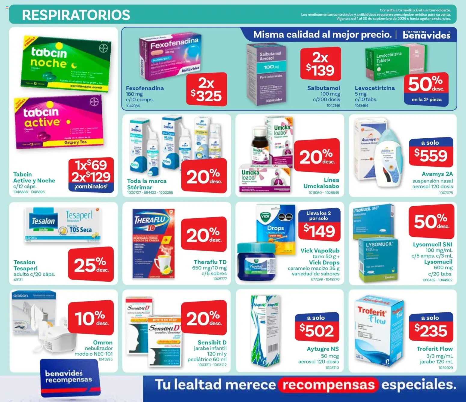 Nuevas ofertas de Farmacia Benavides válidas en toda la República Mexicana desde el 01/09/2026. ¡Encuentra las mejores ofertas en Farmacia Benavides catálogo! | Página: 8 | Productos: Nebulizador, Jarabe, Tableta