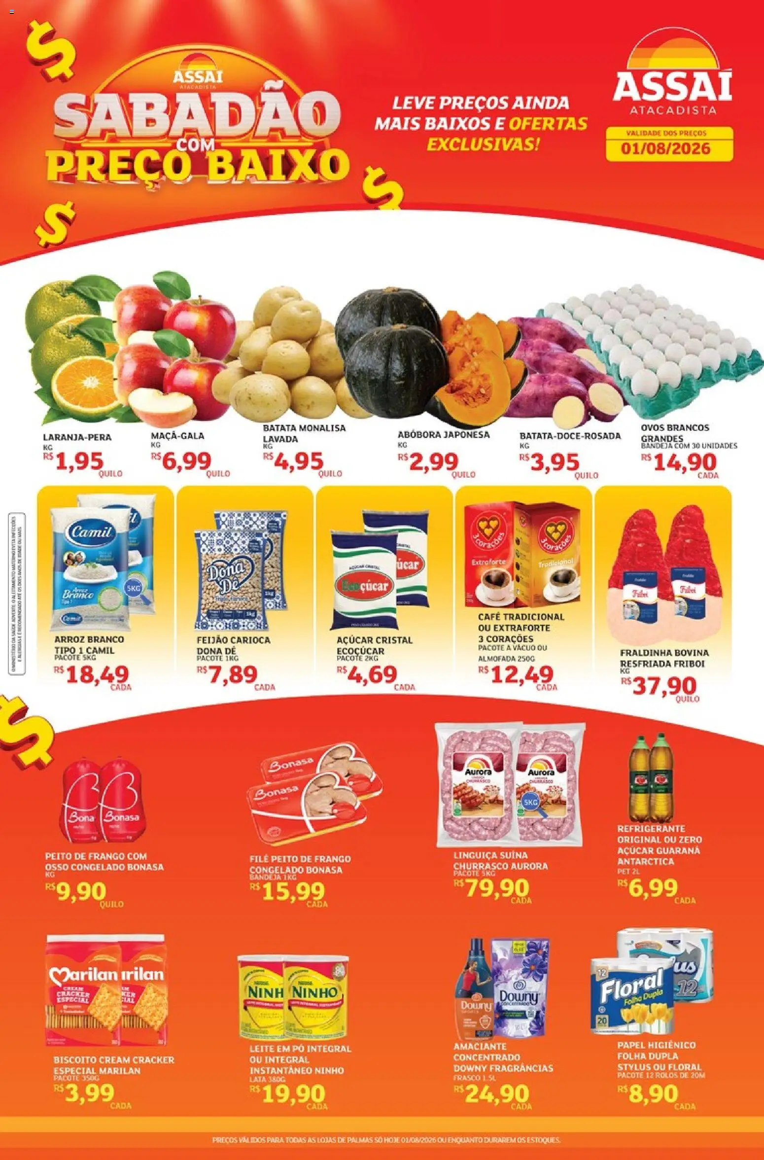 Assaí Atacadista Folheto - válido de 01/08/2026 | Página: 1 | Produtos: Almofada, Linguiça, Ovos, Cream cracker