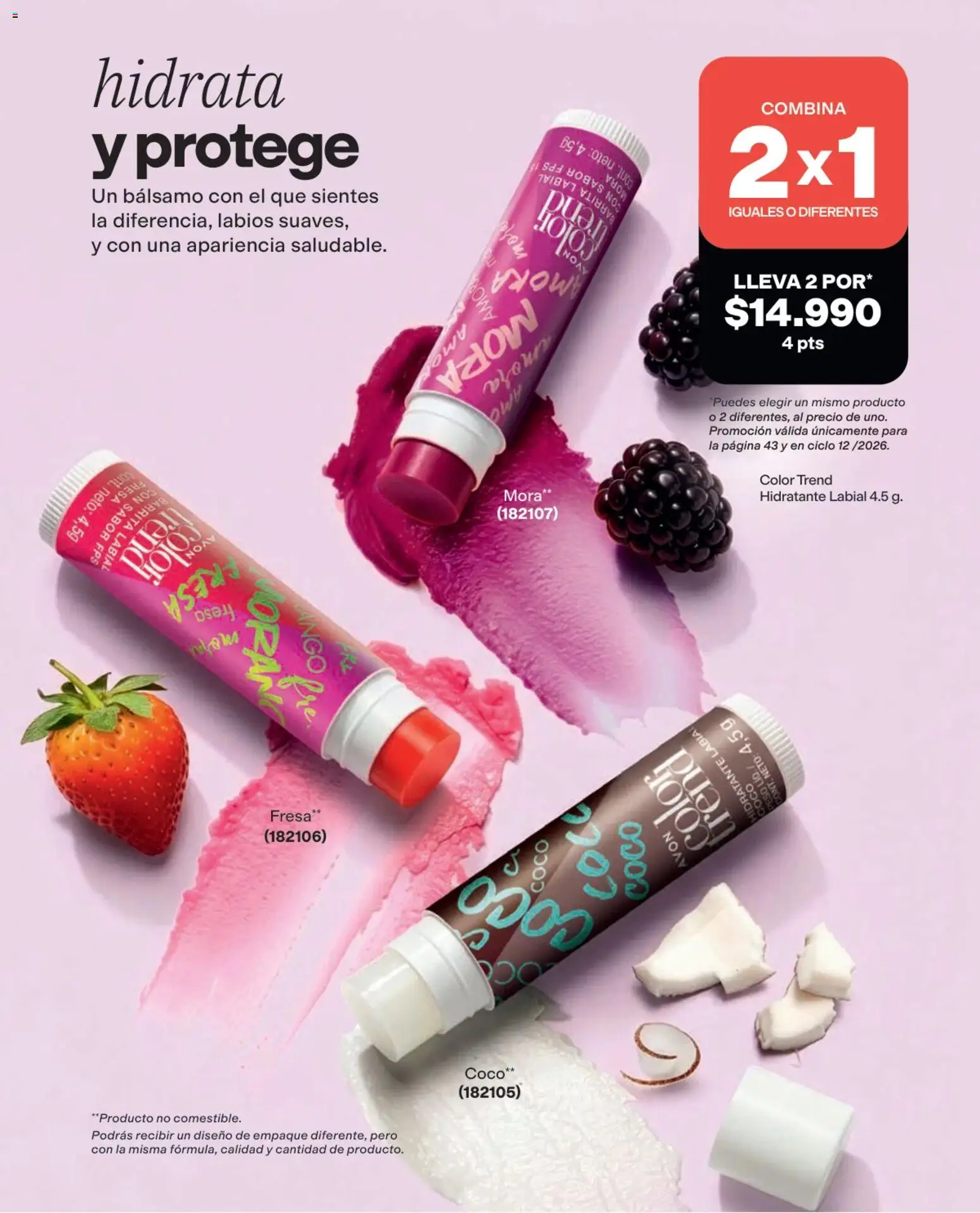 Avon revista - valida desde el 03/08/2026 | Página: 43 | Productos: Fresa, Peso, Coco, Mora