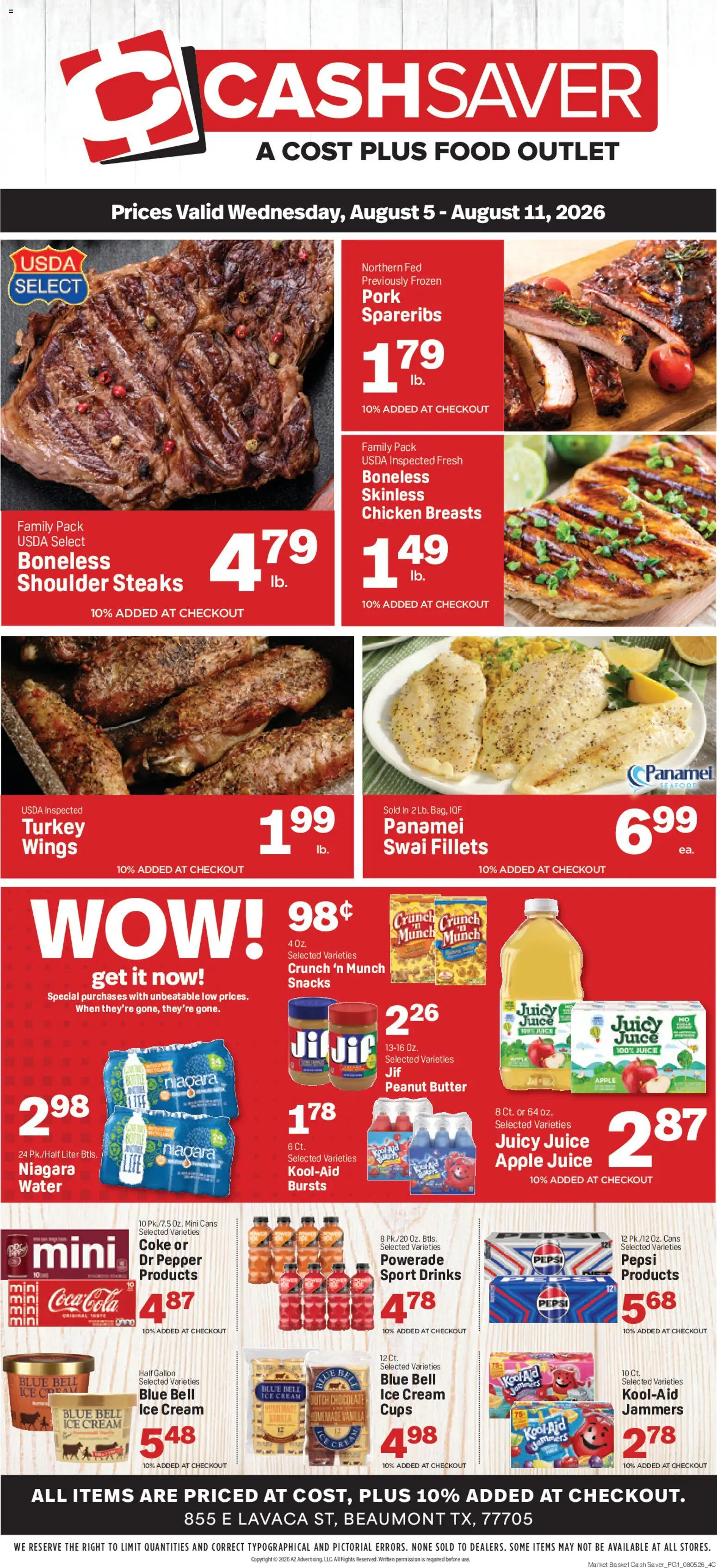 Market Basket Cash Saver - valid from 08/05/2026 | Page: 1 | Products: Butter, Pork, Water, Pepper