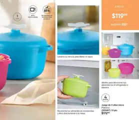 Vista previa de Juego de 4 ollas micro Plástico., Recalienta tus alimentos en microondas y lleva directamente a la mesa. Ideales para almacenar tus alimentos en el refrigerador o alacena., nuevo folleto de la tienda, válido en México a partir del 10/07/2026 | Página: 165 | Productos: Refrigerador, Juego, Microondas, Válvula