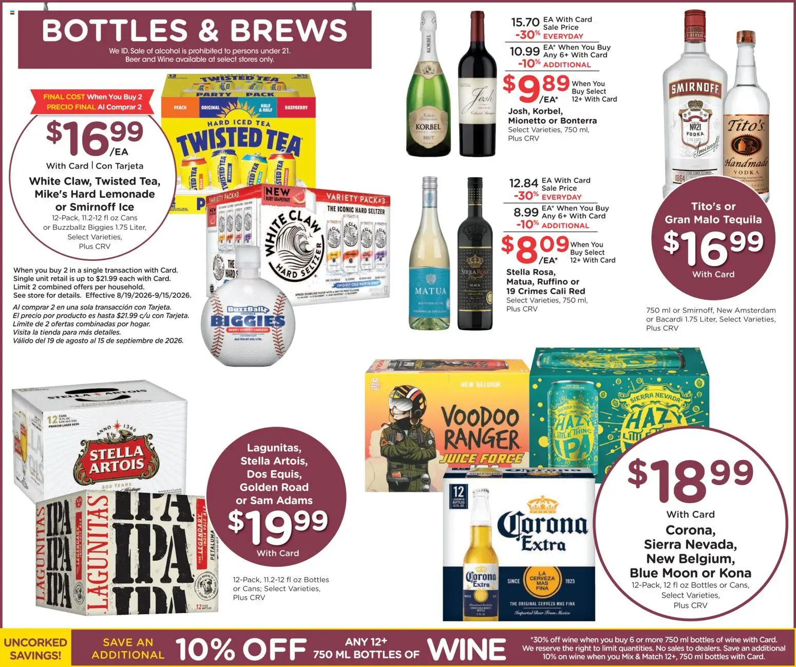 Ralphs Weekly Ad - valid from 08/19/2026 | Page: 12 | Products: Tequila, Wine, Peach, Bacardi