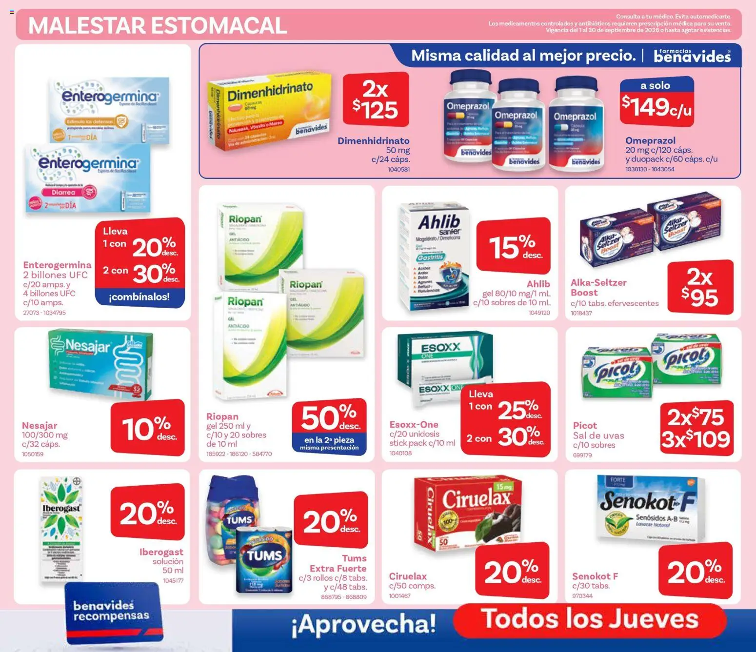 Nuevas ofertas de Farmacia Benavides válidas en toda la República Mexicana desde el 01/09/2026. ¡Encuentra las mejores ofertas en Farmacia Benavides catálogo! | Página: 4 | Productos: Uvas, Sal, Antiácido