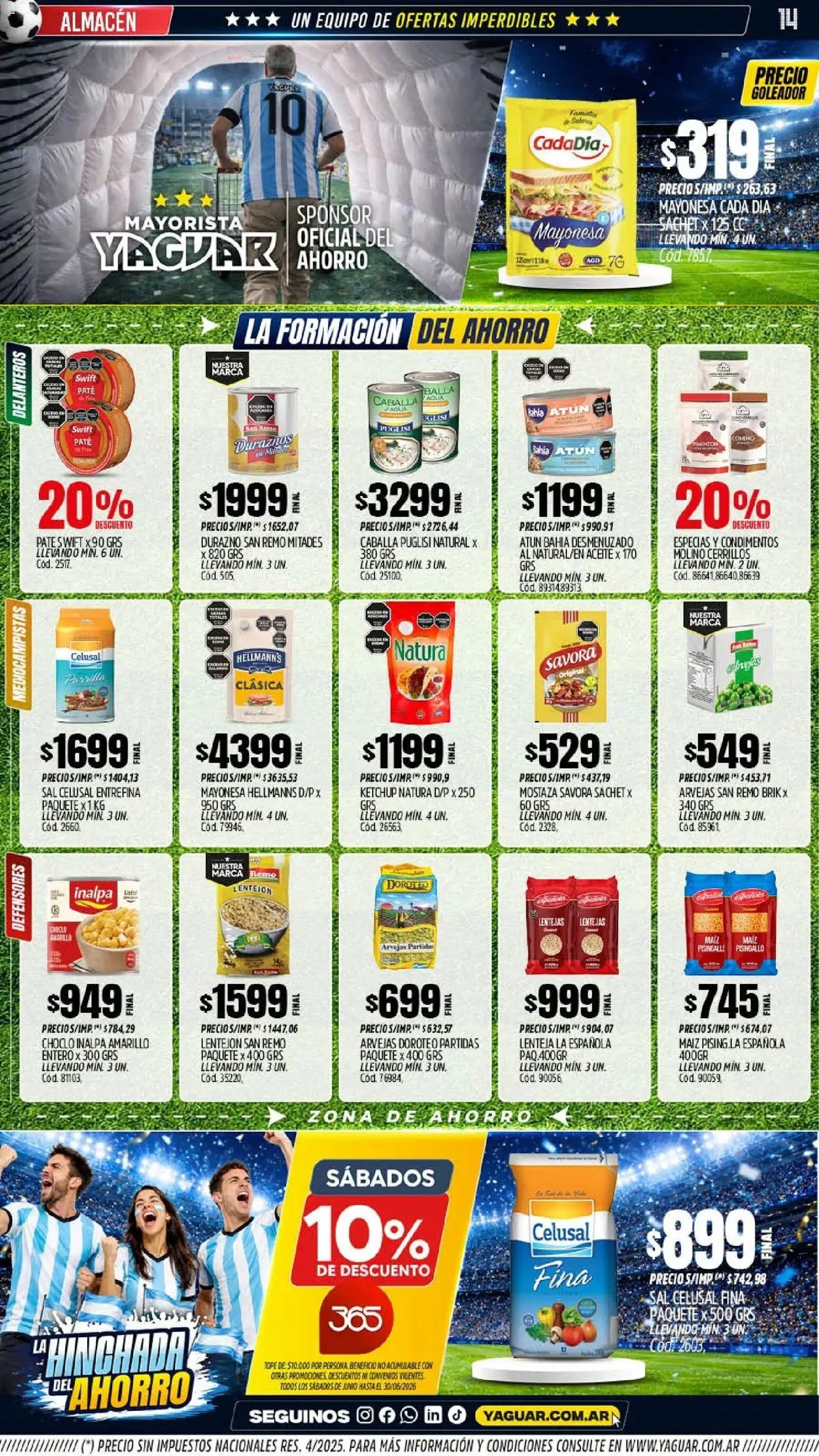 Yaguar - Oferta Semanal Salta │ válido desde el 01.06.2026 | Página: 13 | Productos: Choclo, Arvejas, Atún, Paté