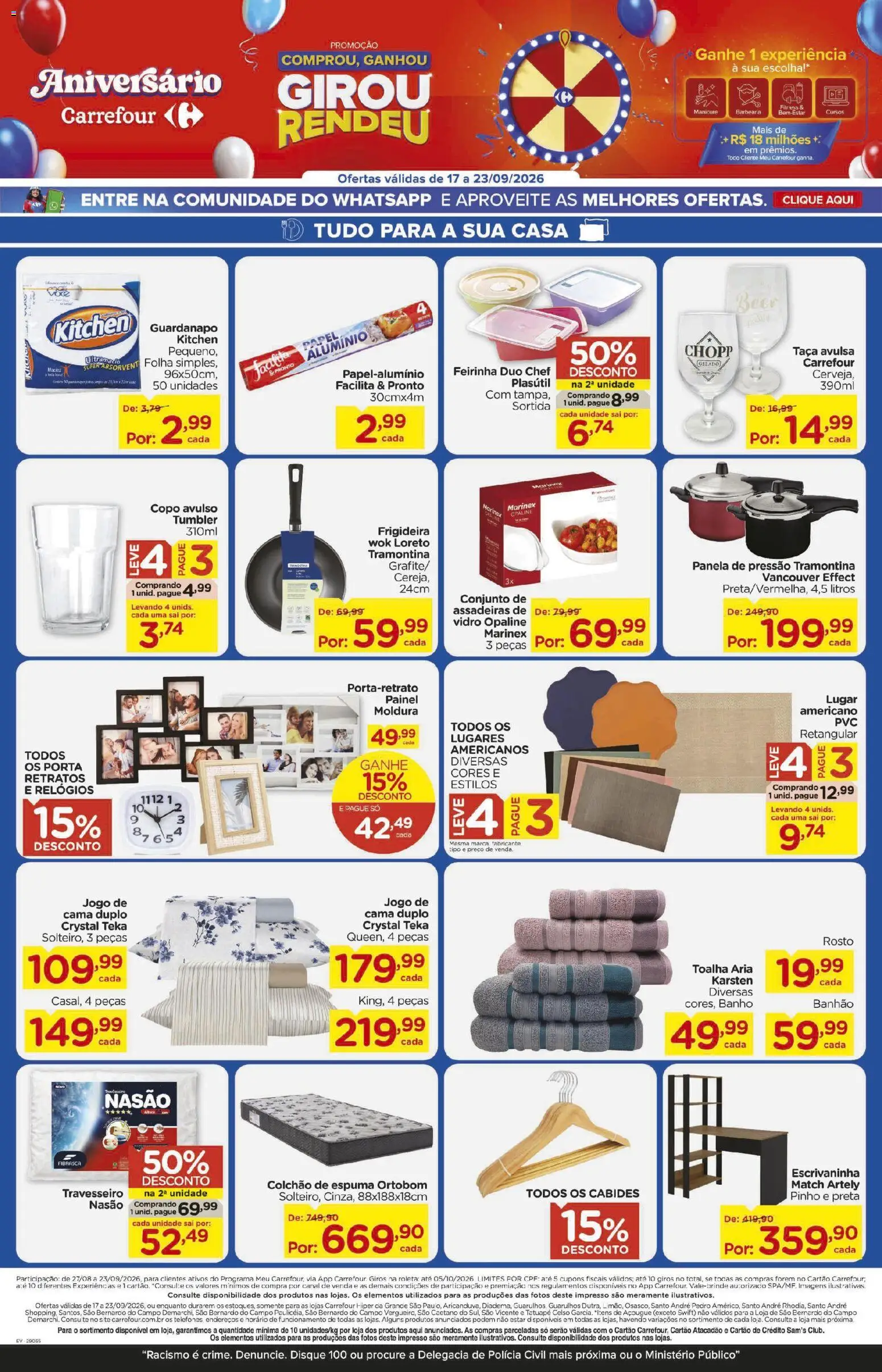 Carrefour Folheto - válido de 17/09/2026 | Página: 9 | Produtos: Frigideira, Porta, Jogo de cama, Absorvente