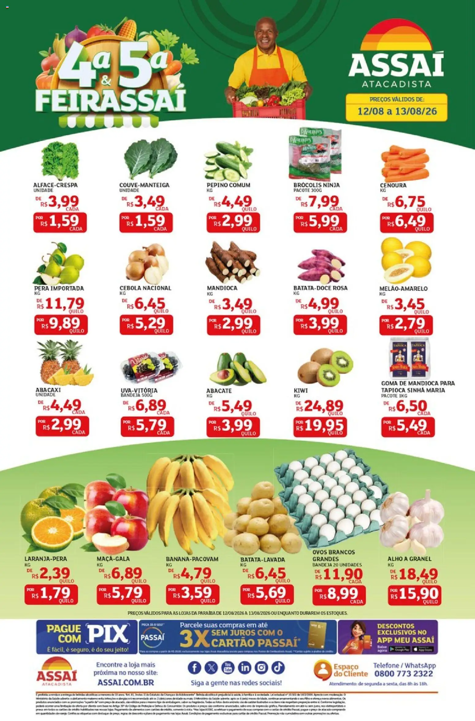 Assaí Atacadista Folheto - válido de 12/08/2026 | Página: 1 | Produtos: Mandioca, Tapioca, Abacaxi, Cenoura