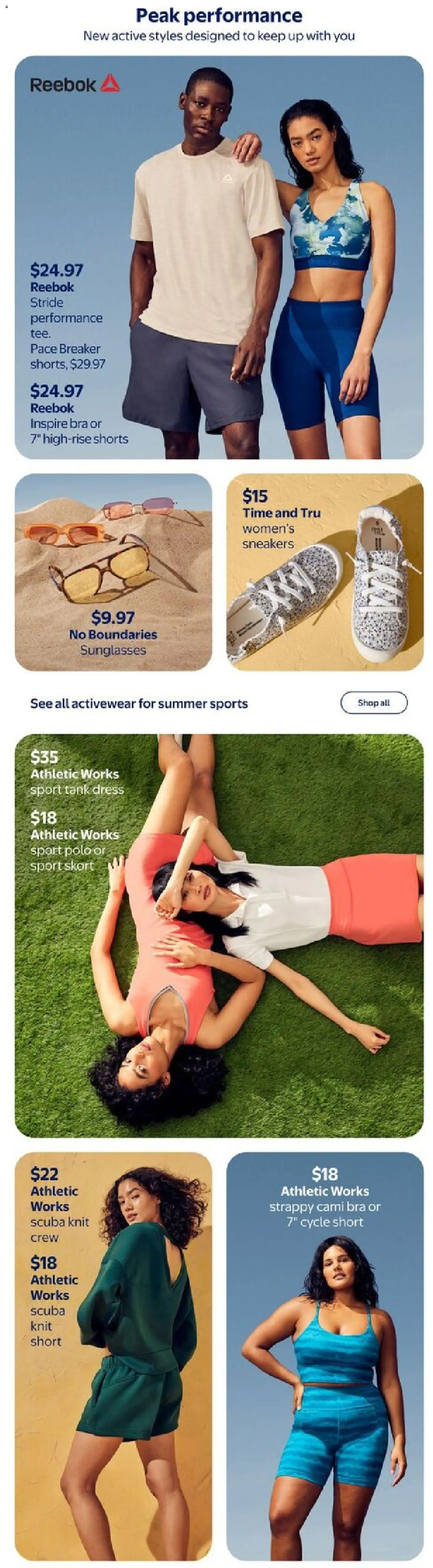 Walmart flyer valid from 07.05.2026 | Page: 12 | Products: Sneakers, Dress, Shorts, Bra