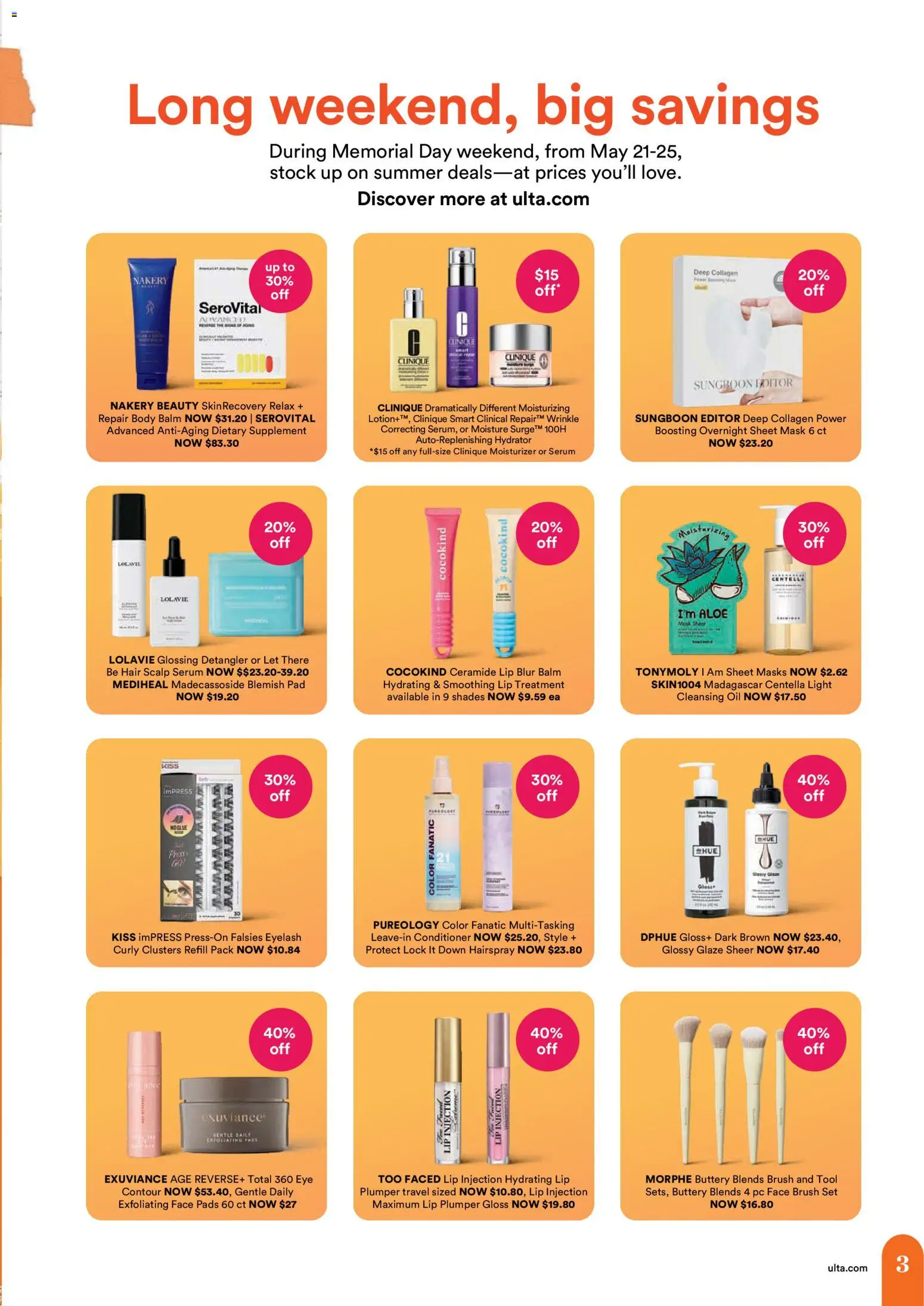 Ulta Beauty Weekly Ad - valid from 17.05.2026 | Page: 3 | Products: Sheet Mask, Mask, Cleansing Oil, Sheet
