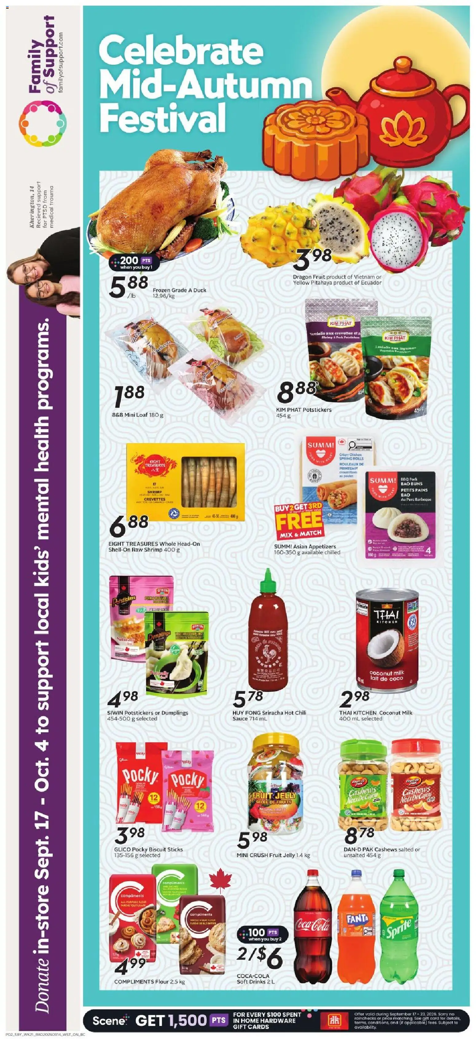 Safeway flyer valid from Sep 17, 2026 | Page: 4 | Products: Coconut, Appetizers, Shrimp, Legumes