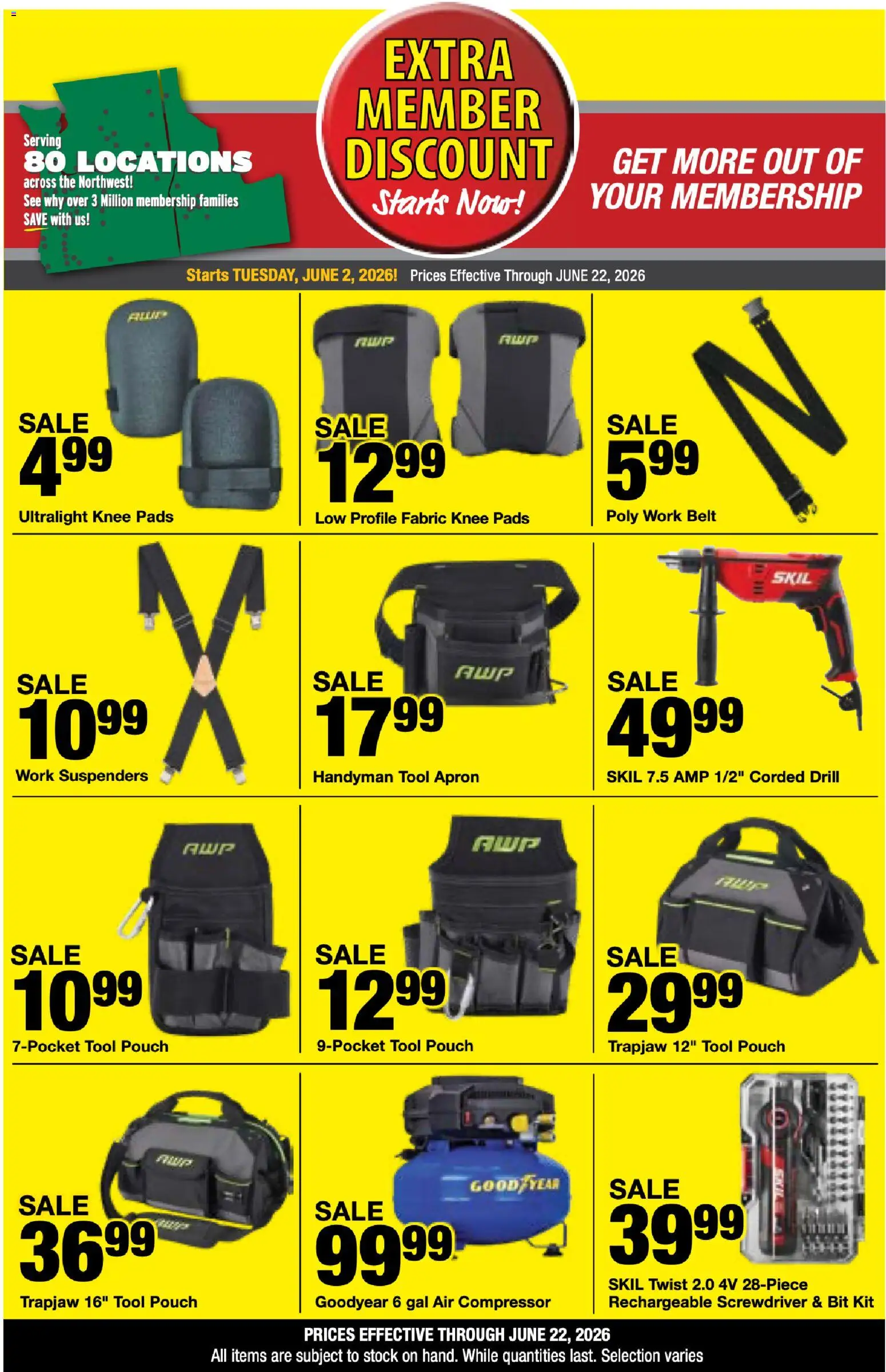 Bi-Mart Extra Member Discount - valid from 02.06.2026 | Page: 8 | Products: Compressor, Screwdriver, Corded Drill, Belt