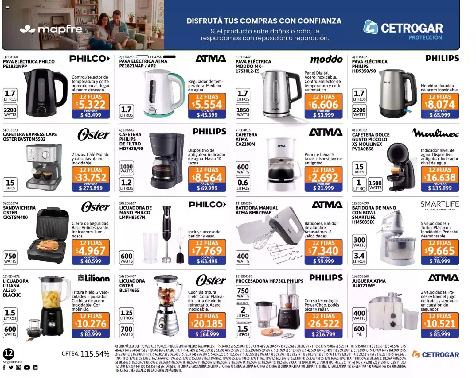 Cetrogar catálogo │ válido desde el 01/07/2026 | Página: 12 | Productos: Cafetera, Procesadora, Batidor, Té