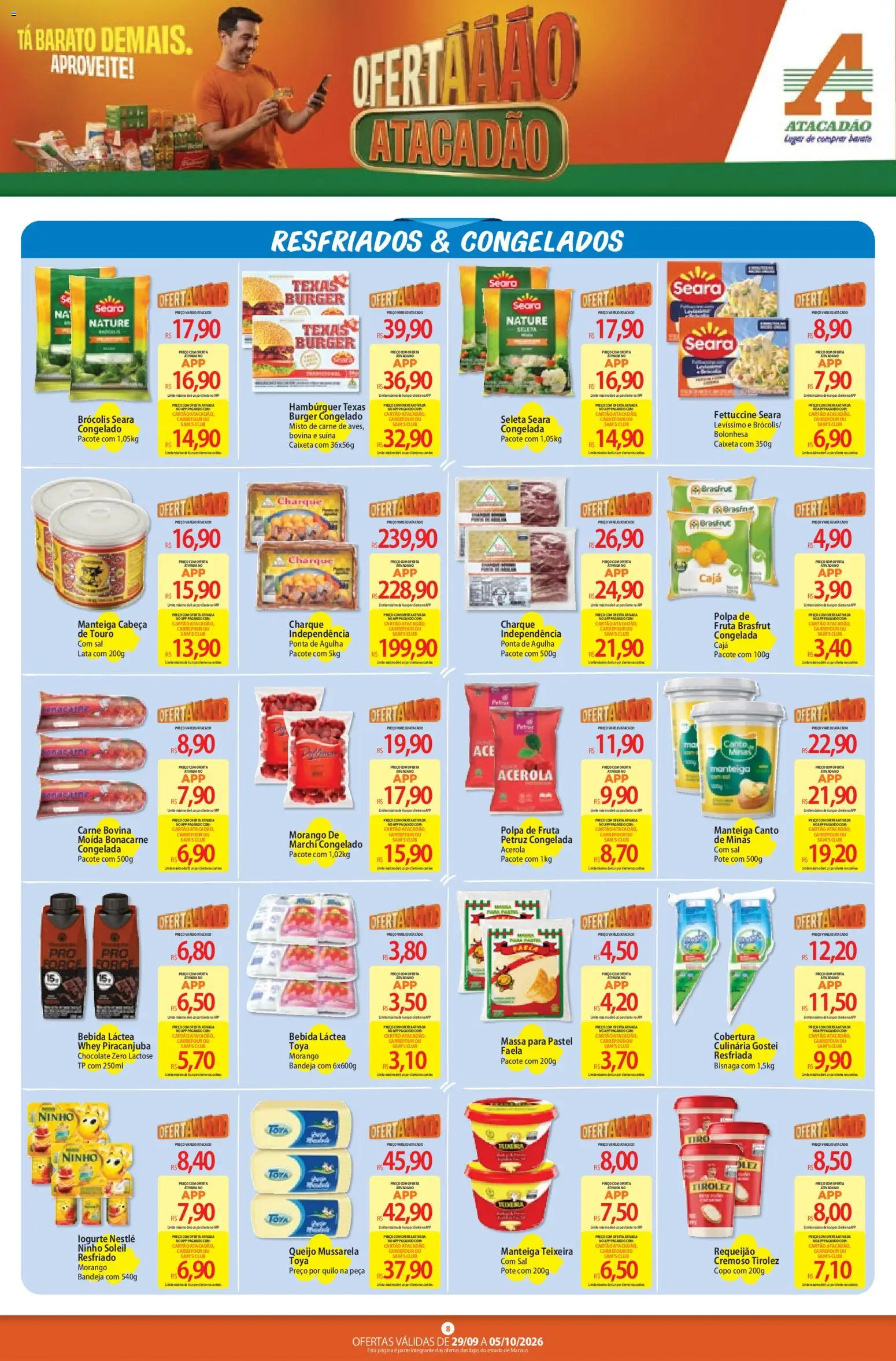 Atacadão Folheto - válido de 29/09/2026 | Página: 8 | Produtos: Brócolis, Requeijão, Mussarela, Acerola