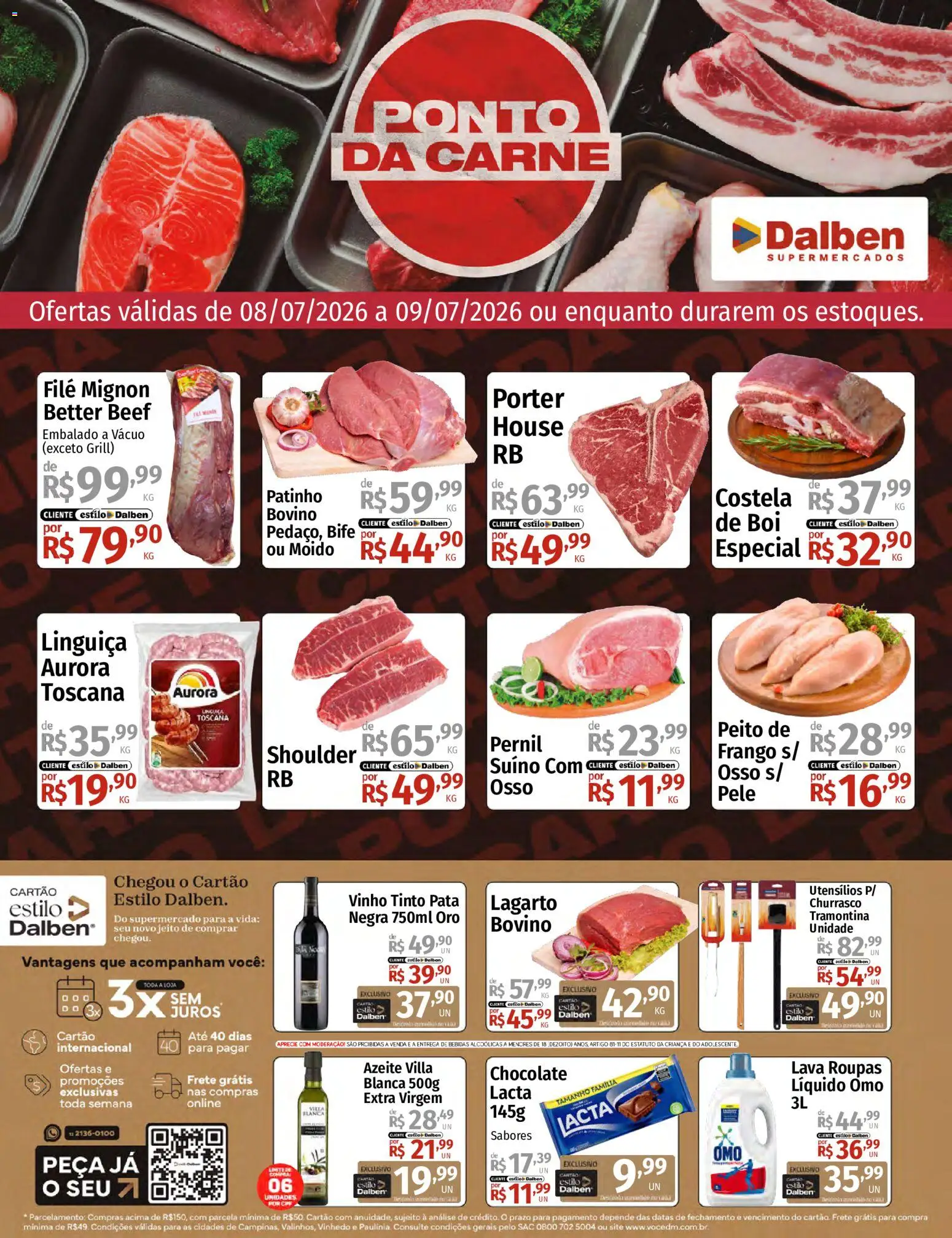 Supermercado Dalben Folheto - válido de 08/07/2026 | Página: 1 | Produtos: Pernil, Vinho, Carne, Frango