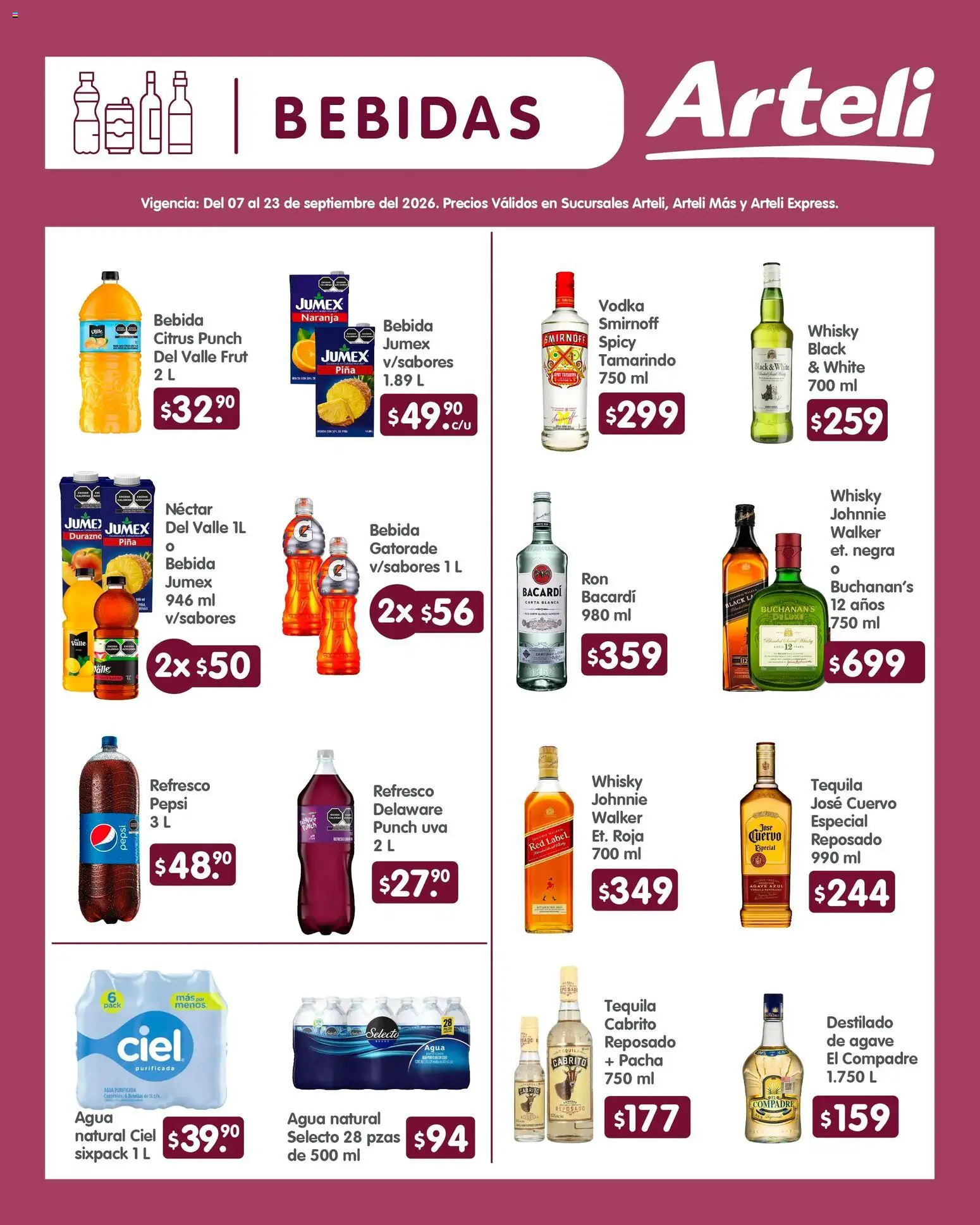 Nuevas ofertas de Arteli válidas en toda la República Mexicana desde el 07/09/2026. ¡Encuentra las mejores ofertas en Arteli folleto Quincenal! | Página: 5 | Productos: Durazno, Bebidas, Vodka, Whisky