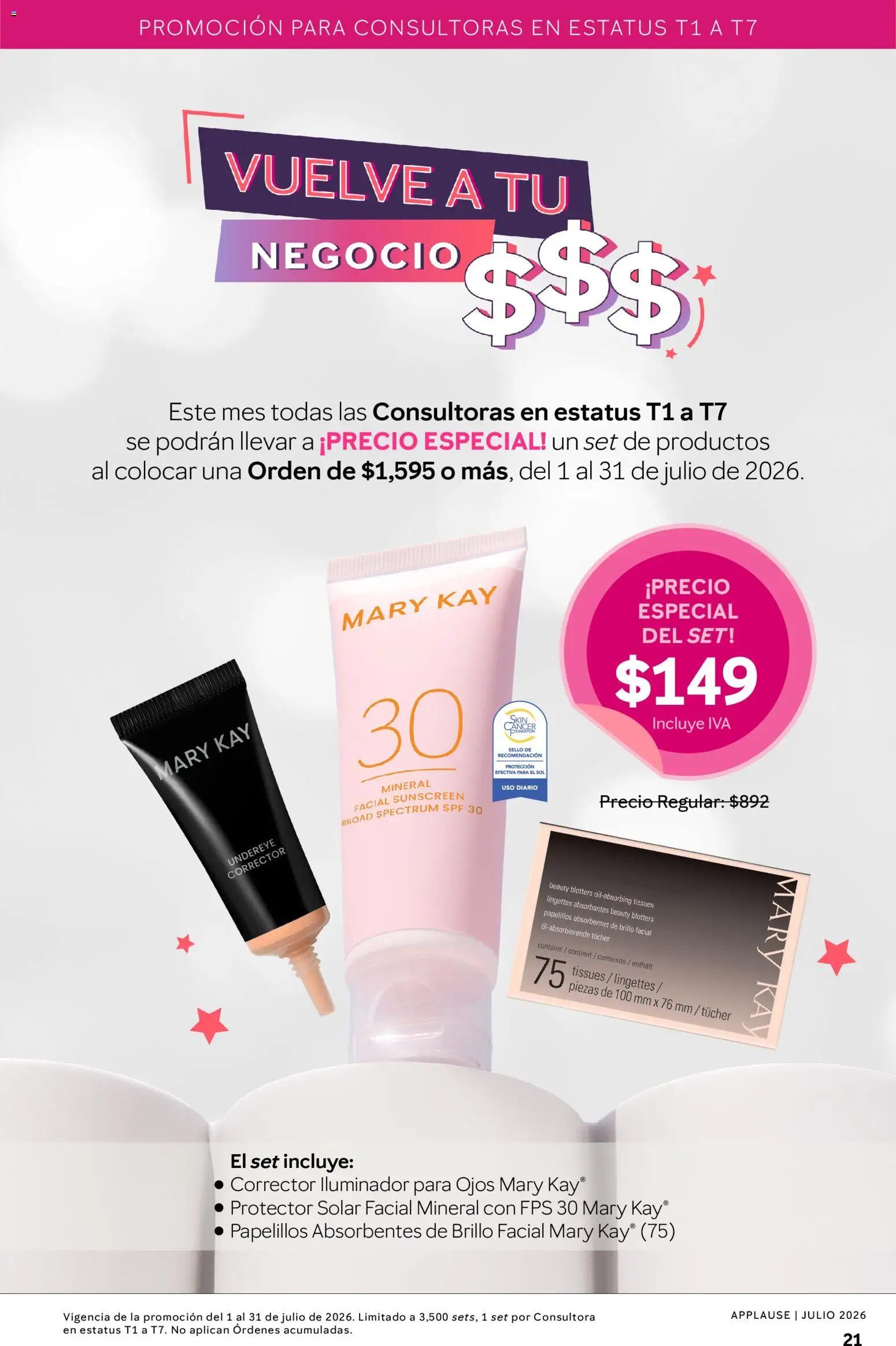 Nuevas ofertas de Mary Kay válidas en toda la República Mexicana desde el 01/07/2026. ¡Encuentra las mejores ofertas en Catálogo Mary Kay Applause 2026! | Página: 21 | Productos: Iluminador, Brillo, Corrector, Protector solar