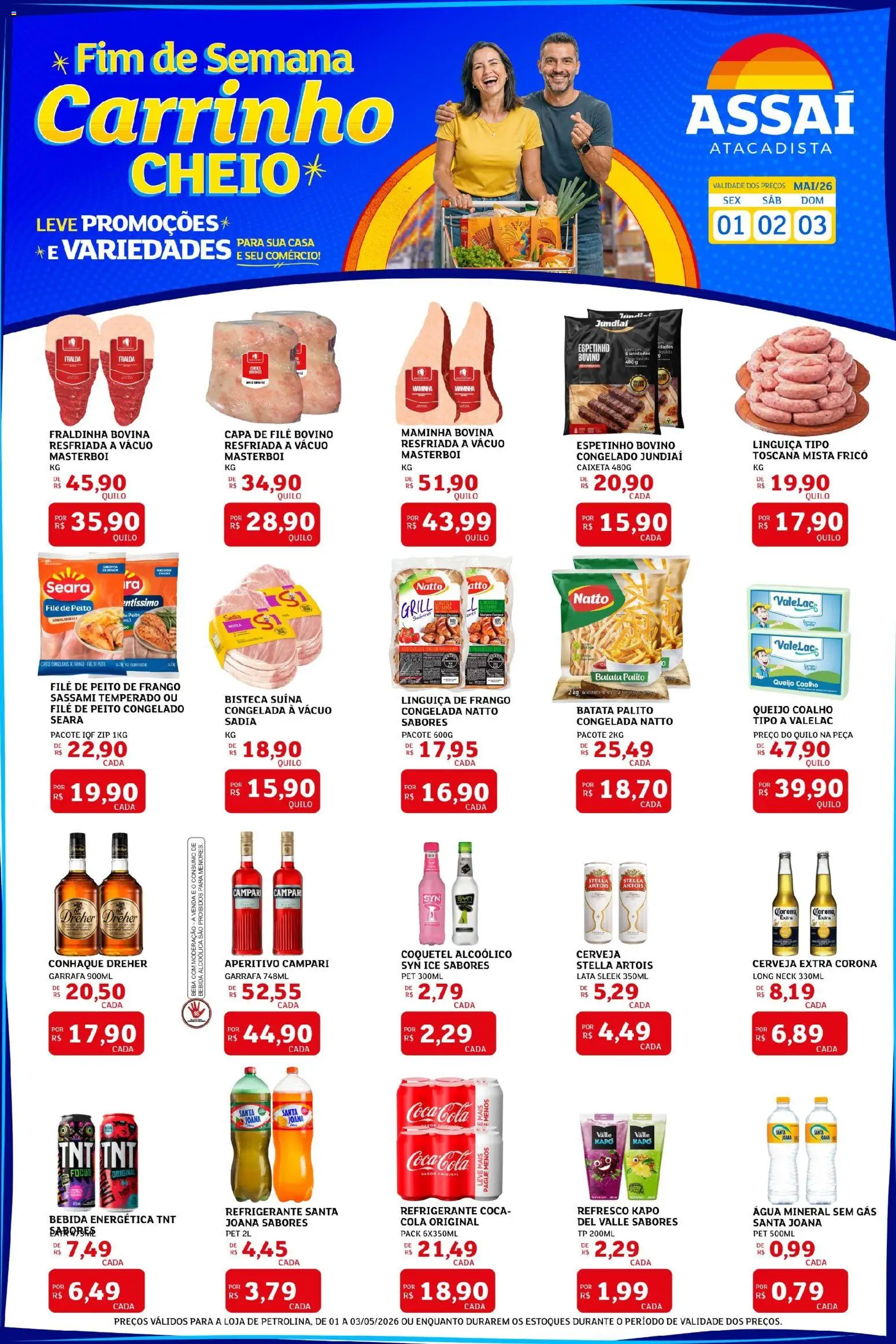 Assaí Atacadista Folheto - válido de 01.05.2026 | Página: 1 | Produtos: Cola, Fraldinha, Água mineral, Frango