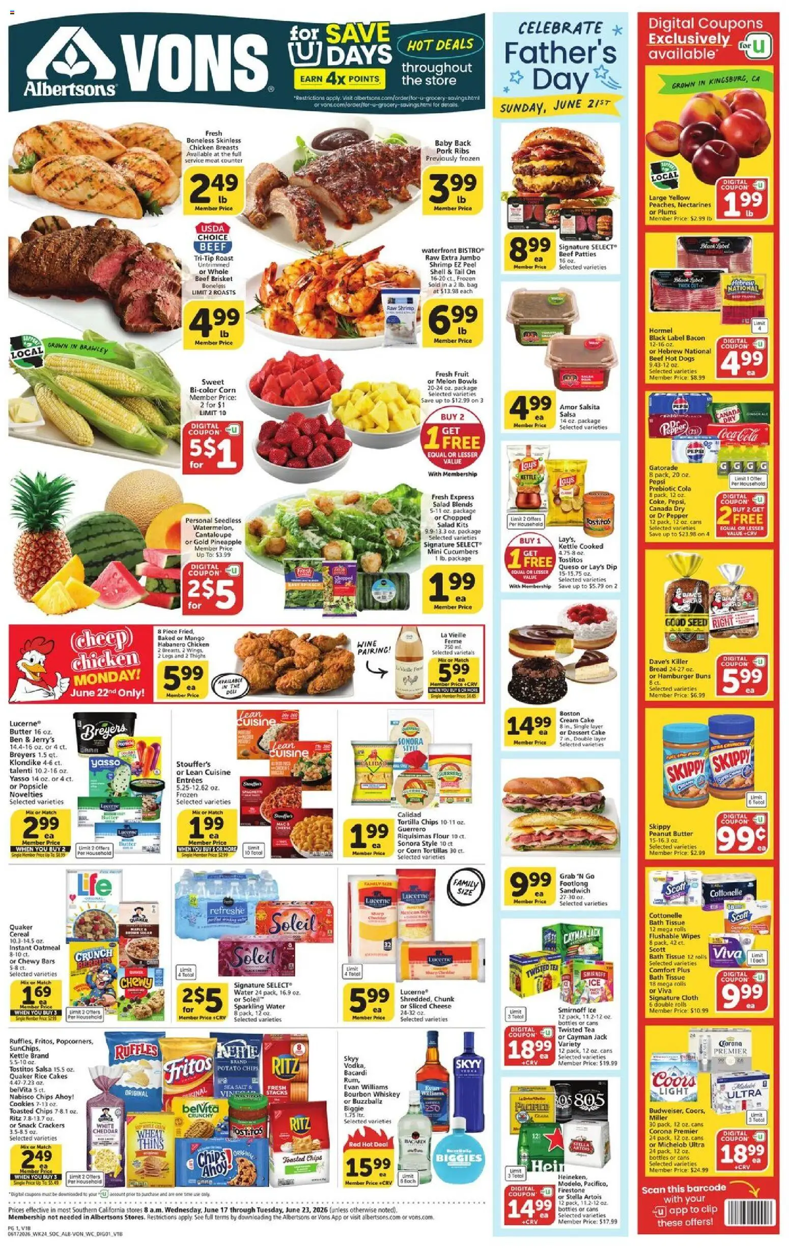 Vons Weekly Ad - valid from 17.06.2026 | Page: 1 | Products: Berries, Cheese, Tea, Cucumbers