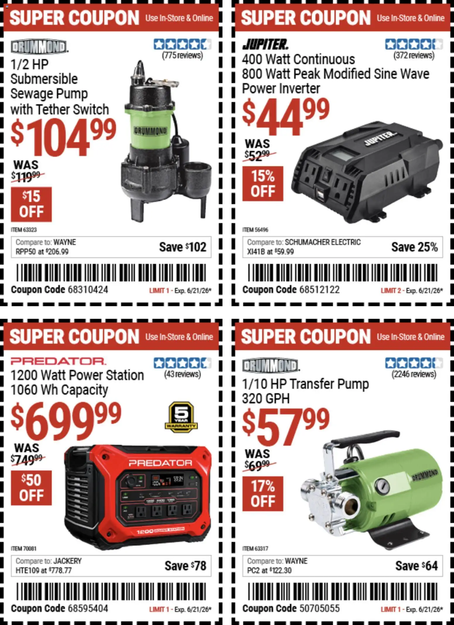 Harbor Freight Weekly Ad - valid from 08.06.2026 | Page: 21 | Products: Pump, Switch, Power Inverter