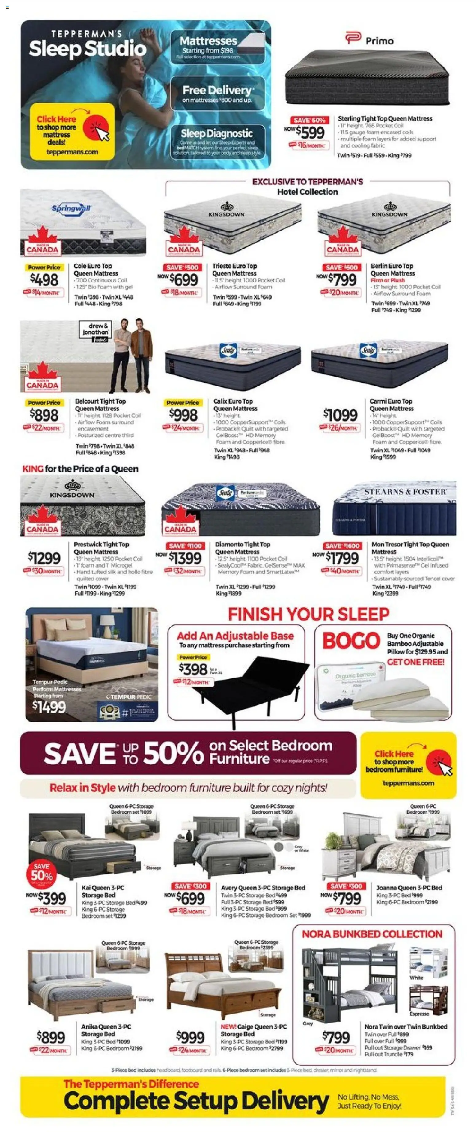 Tepperman's flyer valid from Sep 25, 2026 | Page: 5 | Products: Nightstand, Bed, Mattress, Pillow