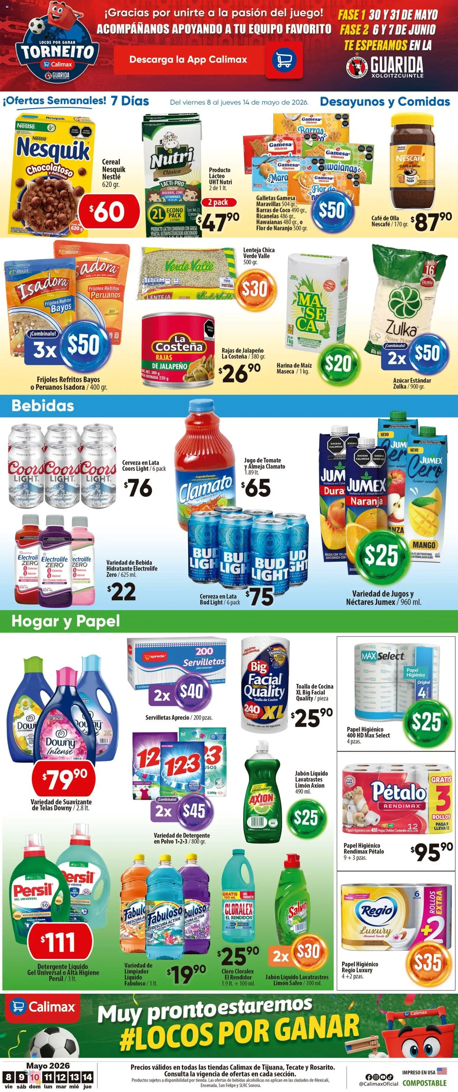 Nuevas ofertas de Calimax válidas en toda la República Mexicana desde el 08.05.2026. ¡Encuentra las mejores ofertas en Calimax folleto Tecate! | Página: 6 | Productos: Detergente, Taza, Cerveza, Toalla