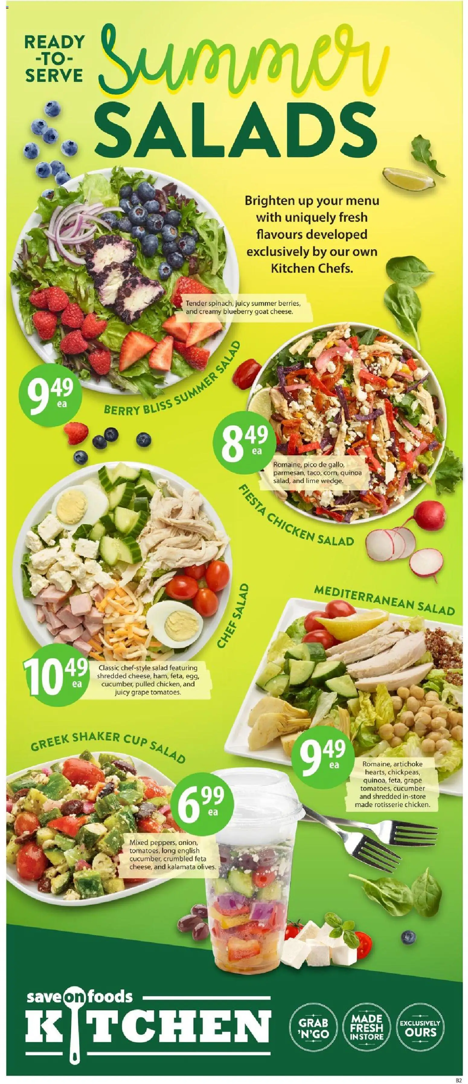 Save on foods flyer valid from Jul 23, 2026 | Page: 14 | Products: Lime, Salad, Cucumber, Chicken