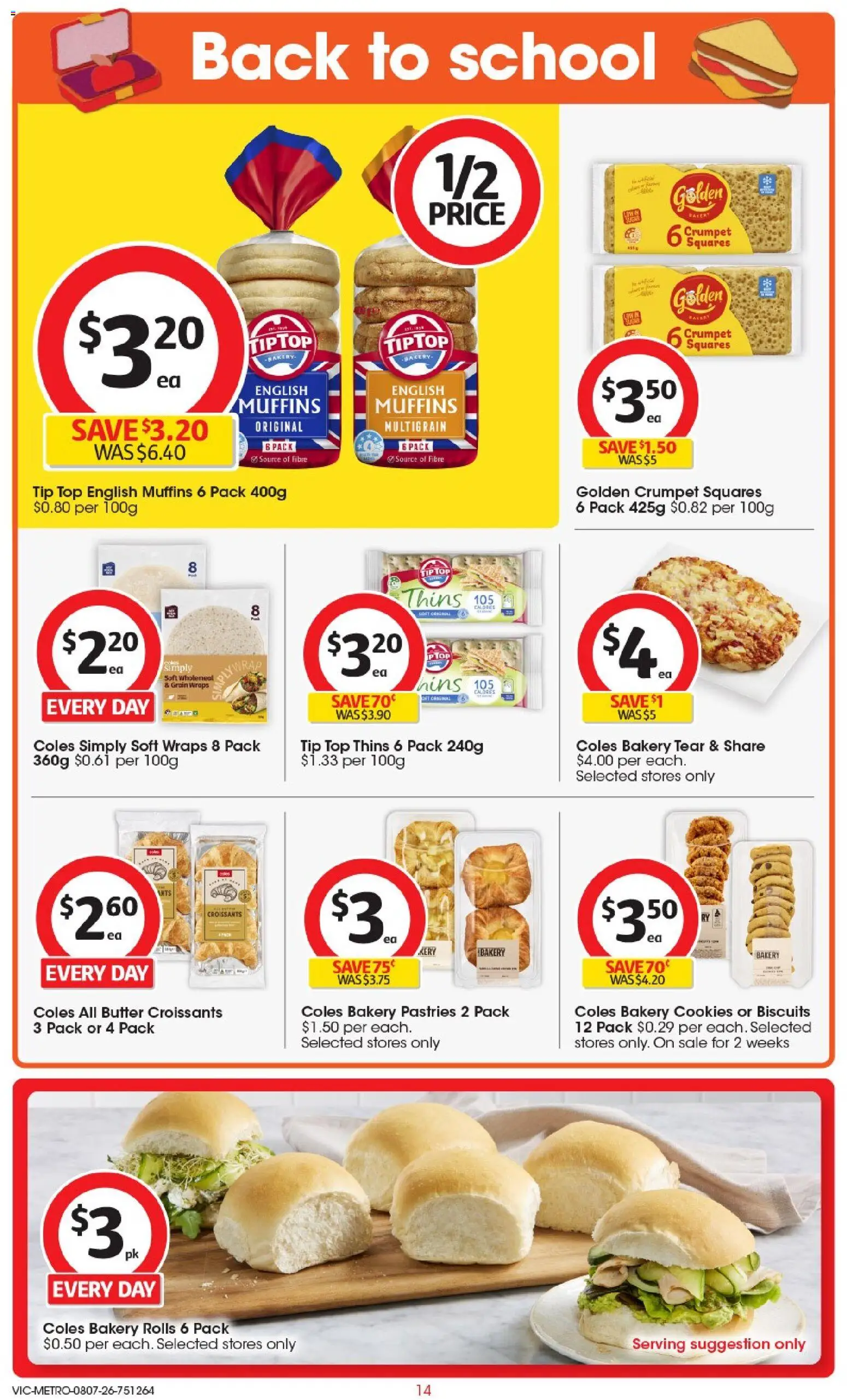Coles catalogue - valid from 08/07/2026 | Page: 14 | Products: Butter, Muffins, Biscuits, Bakery