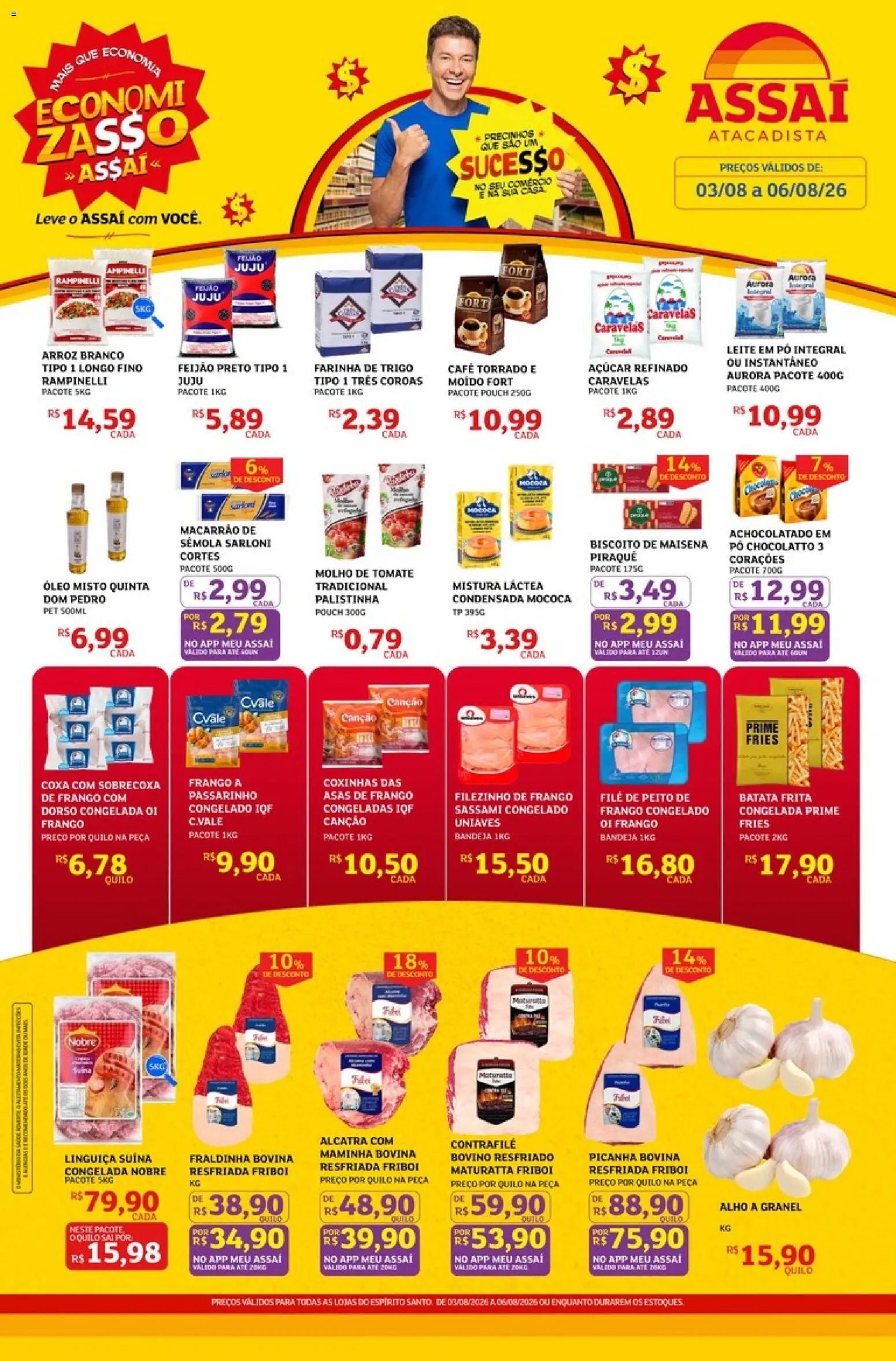 Assaí Atacadista Folheto - válido de 03/08/2026 | Página: 1 | Produtos: Fraldinha, Leite, Café, Bandeja