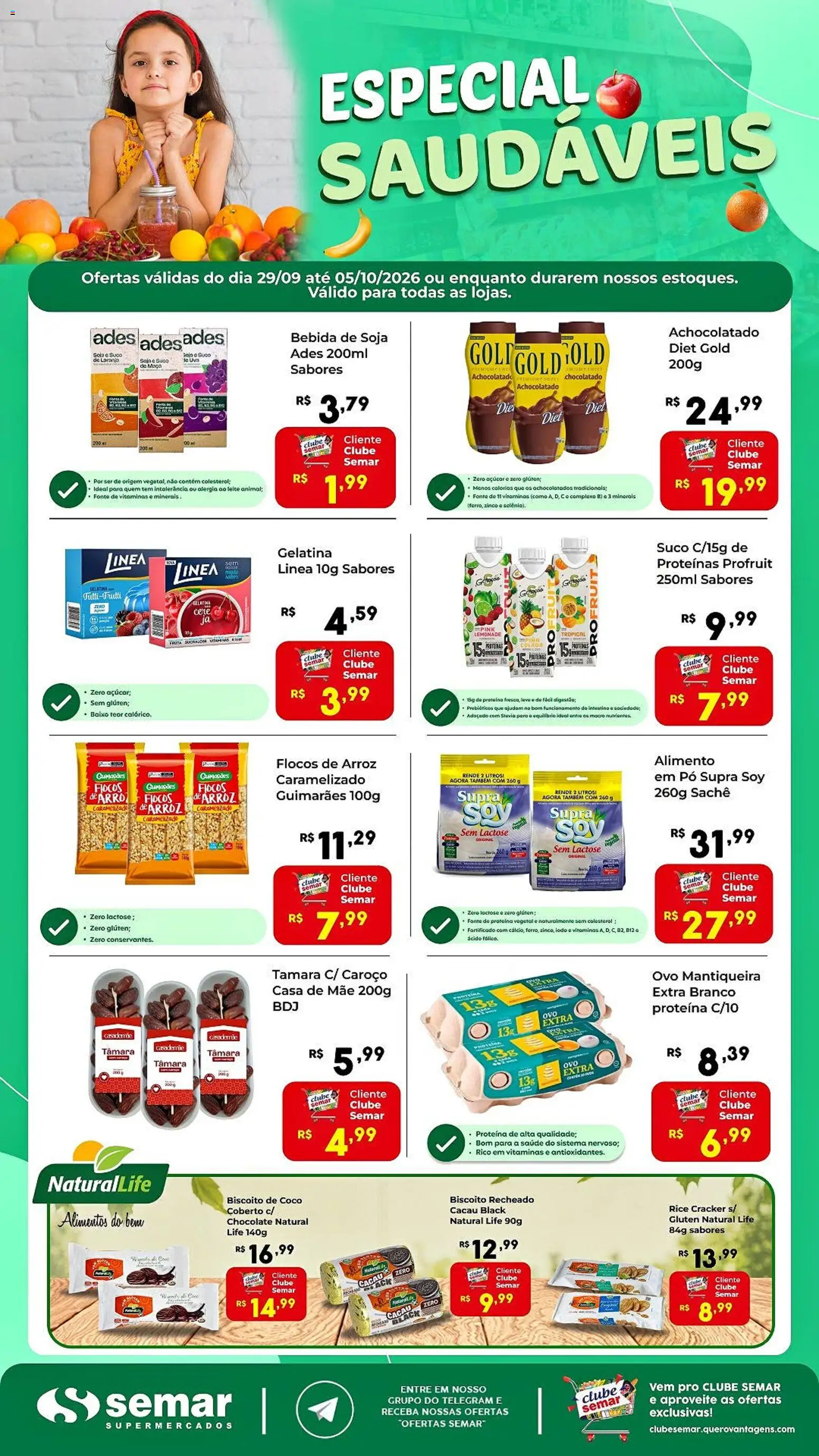 Semar Supermercado Folheto - válido de 29/09/2026 | Página: 1 | Produtos: Biscoito, Suco, Baixo, Biscoito recheado