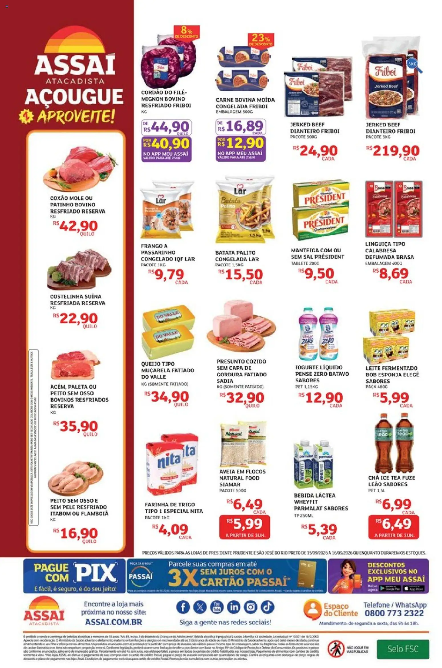 Assaí Atacadista Folheto - válido de 15/09/2026 | Página: 2 | Produtos: Carne bovina, Filé mignon, Aveia, Sal