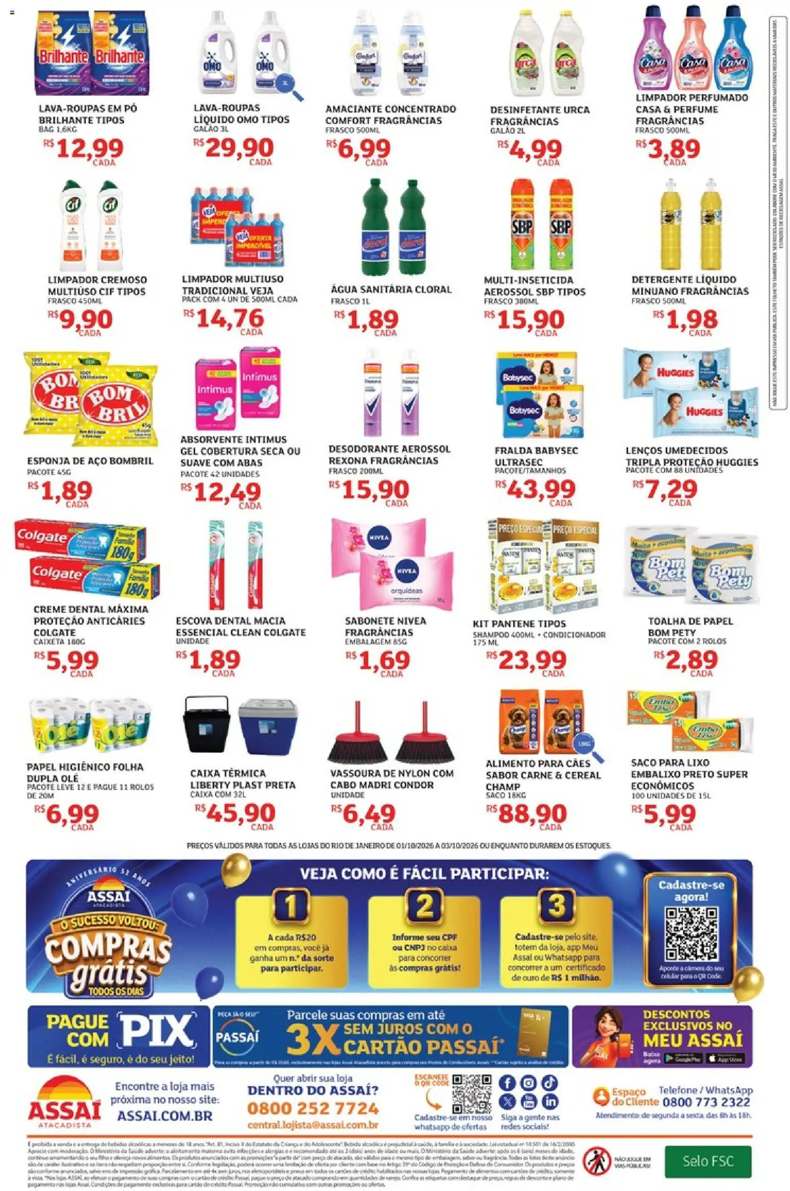 Assaí Atacadista Folheto - válido de 01/10/2026 | Página: 4 | Produtos: Shampoo, Desodorante, Absorvente, Água sanitária