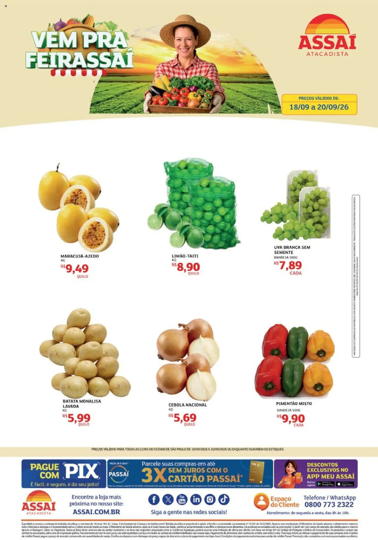 Assaí Atacadista Folheto - válido de 18/09/2026 | Página: 1 | Produtos: Cebola, Pimentão, Uva, Telefone