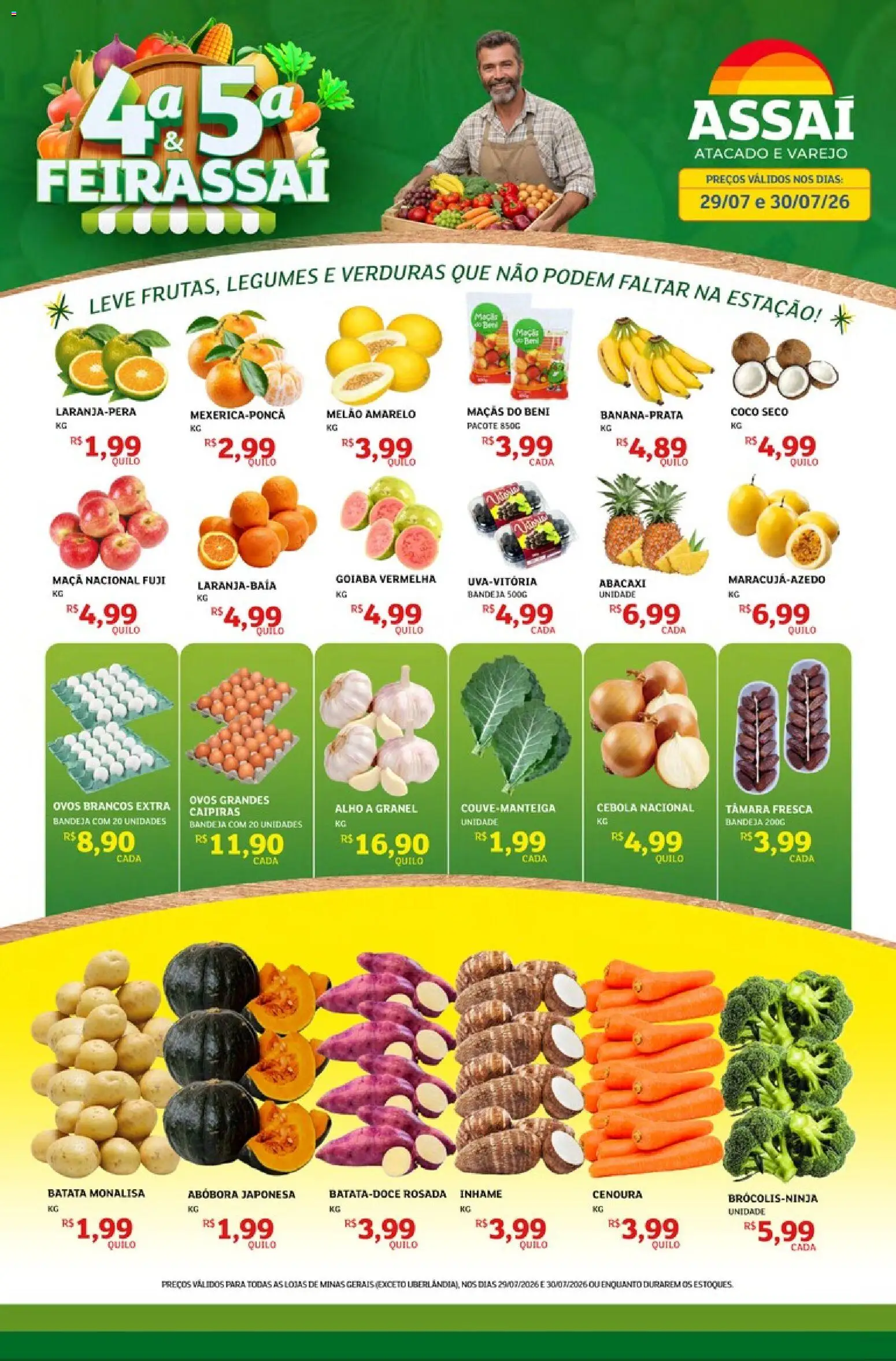 Assaí Atacadista Folheto - válido de 29/07/2026 | Página: 1 | Produtos: Melão, Cebola, Inhame, Batata