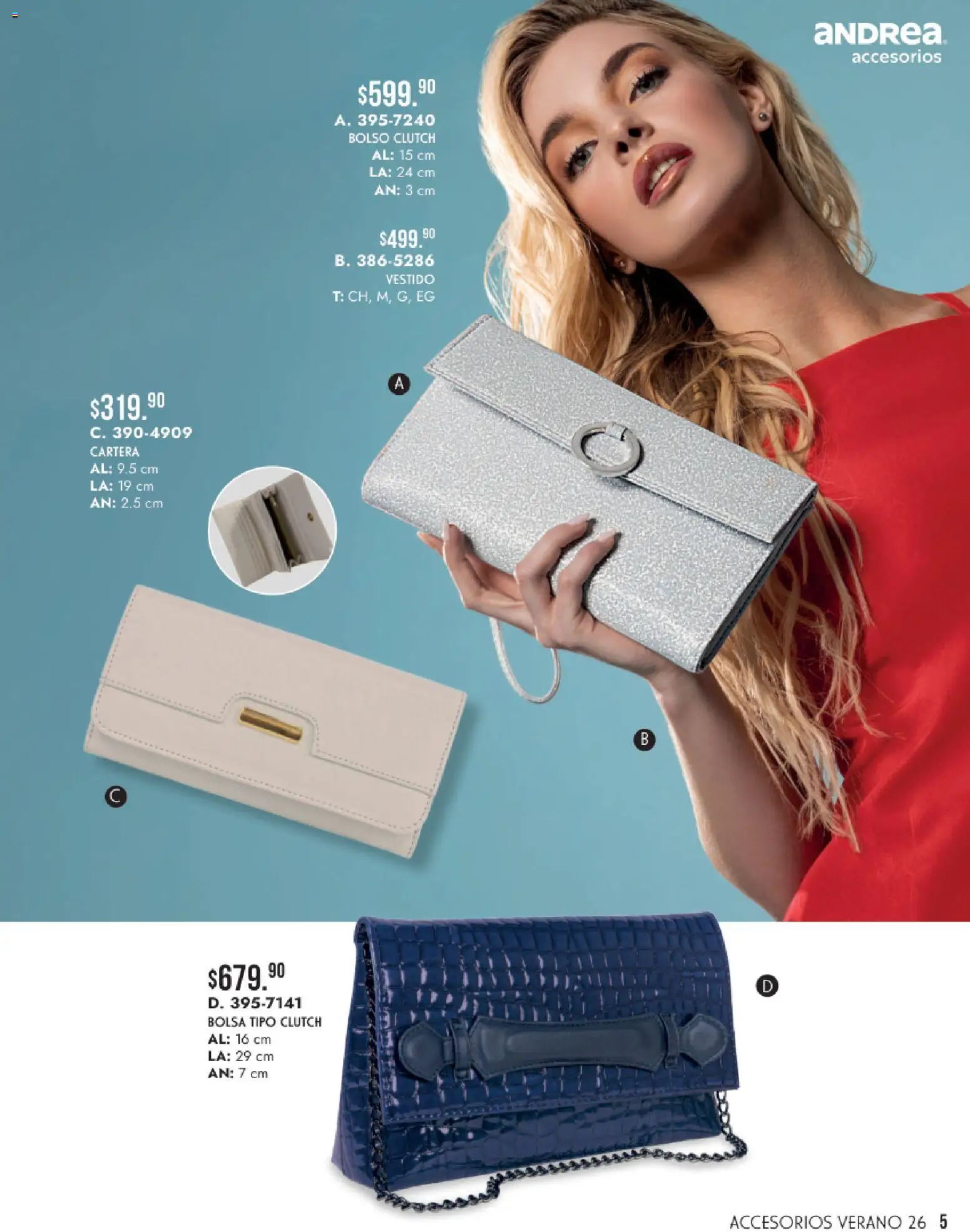 Nuevas ofertas de Andrea válidas en toda la República Mexicana desde el 24/05/2026. ¡Encuentra las mejores ofertas en Andrea catálogo Accesorios para todos! | Página: 5 | Productos: Bolsa, Bolso, Vestido