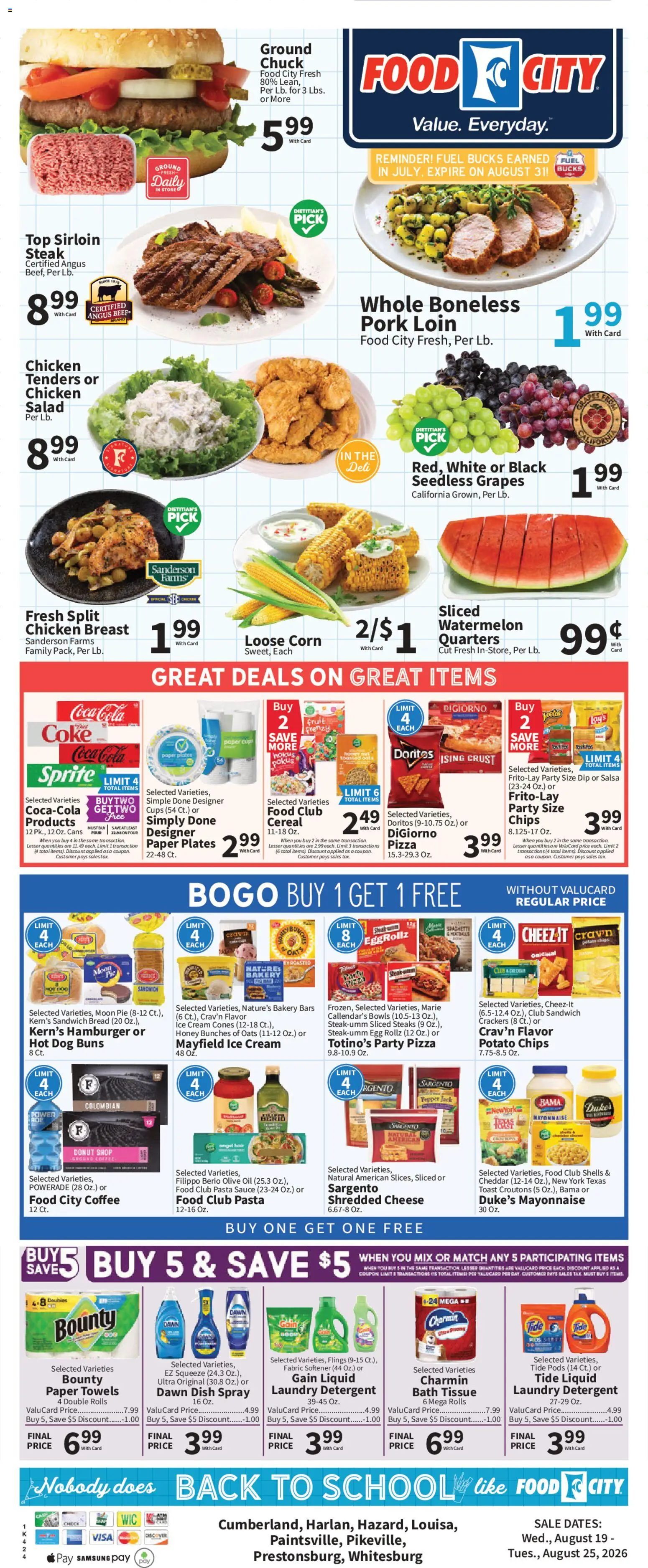 Food City Weekly Ad - valid from 08/19/2026 | Page: 3 | Products: Potato chips, Laundry detergent, Beef, Chips