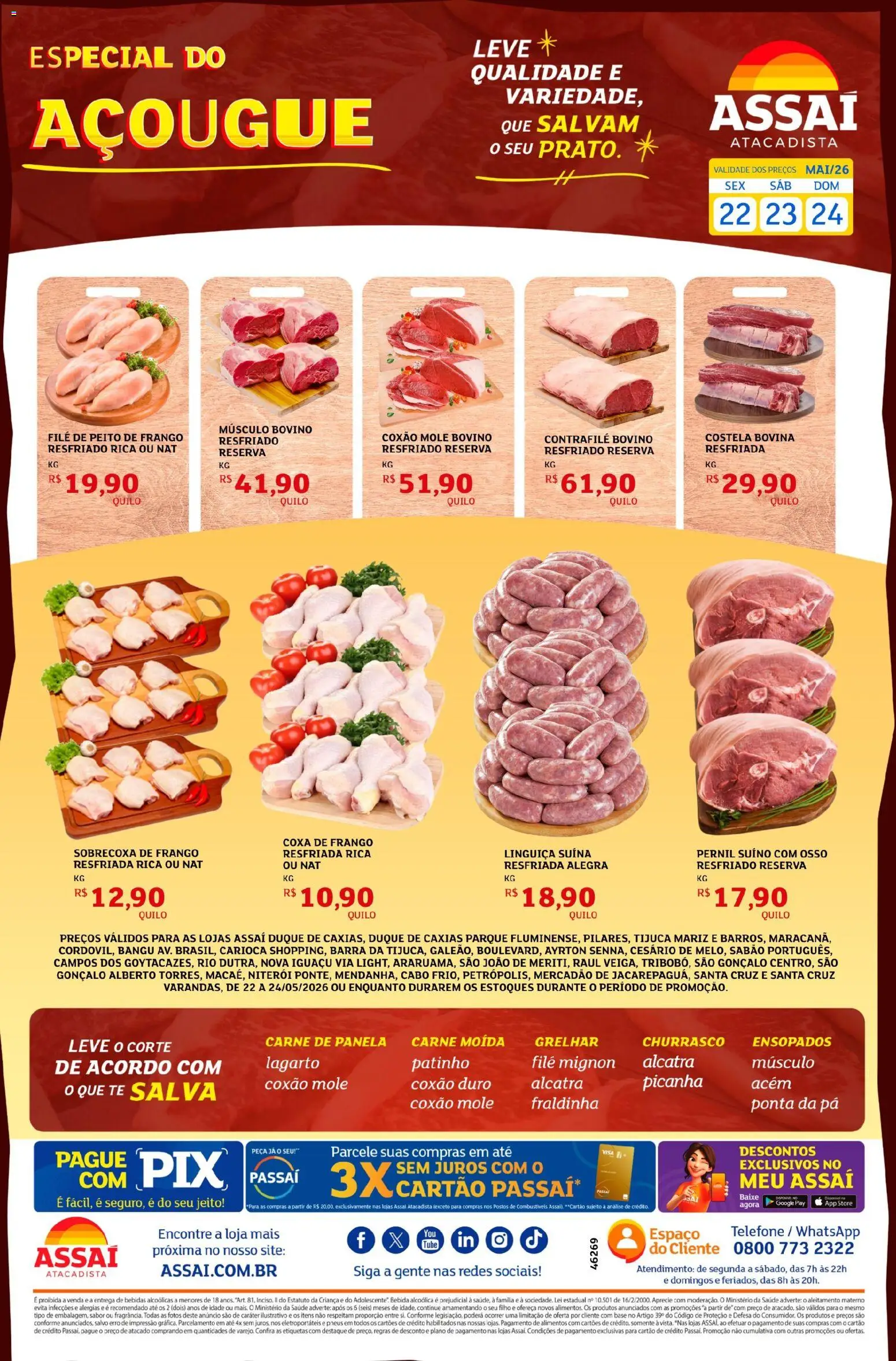 Assaí Atacadista Folheto - válido de 22.05.2026 | Página: 1 | Produtos: Linguiça, Alcatra, Bebida, Cabo