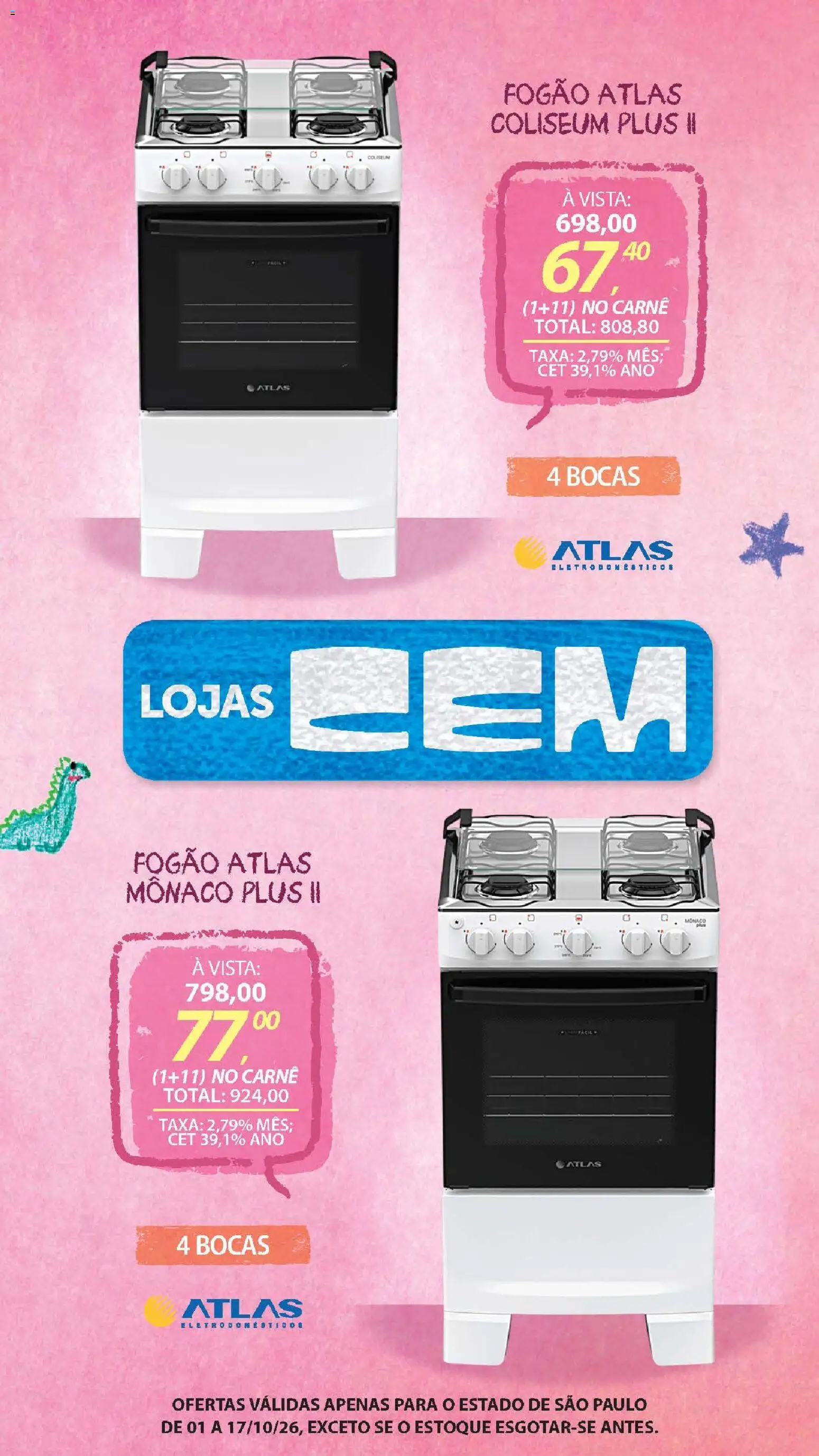 Lojas Cem Folheto - válido de 01/10/2026 | Página: 63 | Produtos: Fogão, Carne, Eletrodomésticos