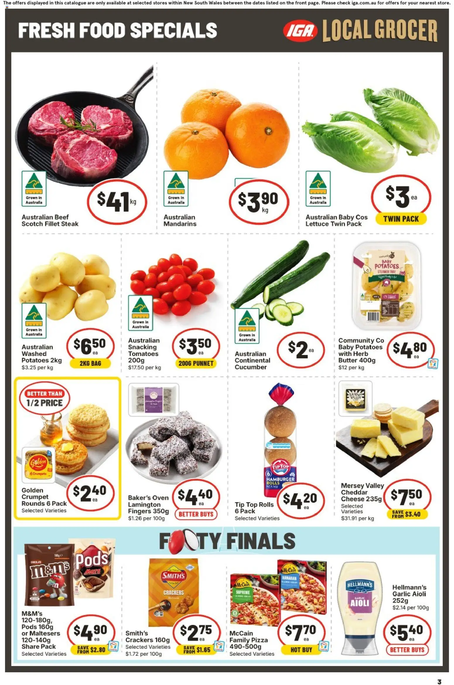 IGA catalogue - valid from 23/09/2026 | Page: 4 | Products: Crackers, Lettuce, Tomatoes, Mandarins