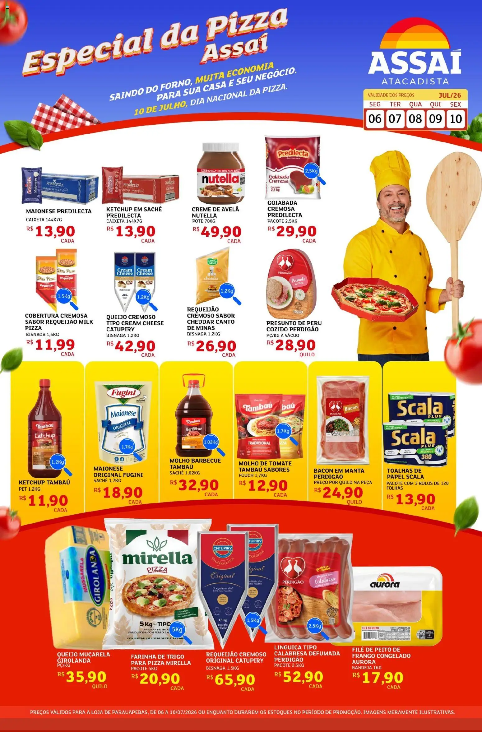 Assaí Atacadista Folheto - válido de 06/07/2026 | Página: 1 | Produtos: Pizza, Muçarela, Catupiry, Ketchup