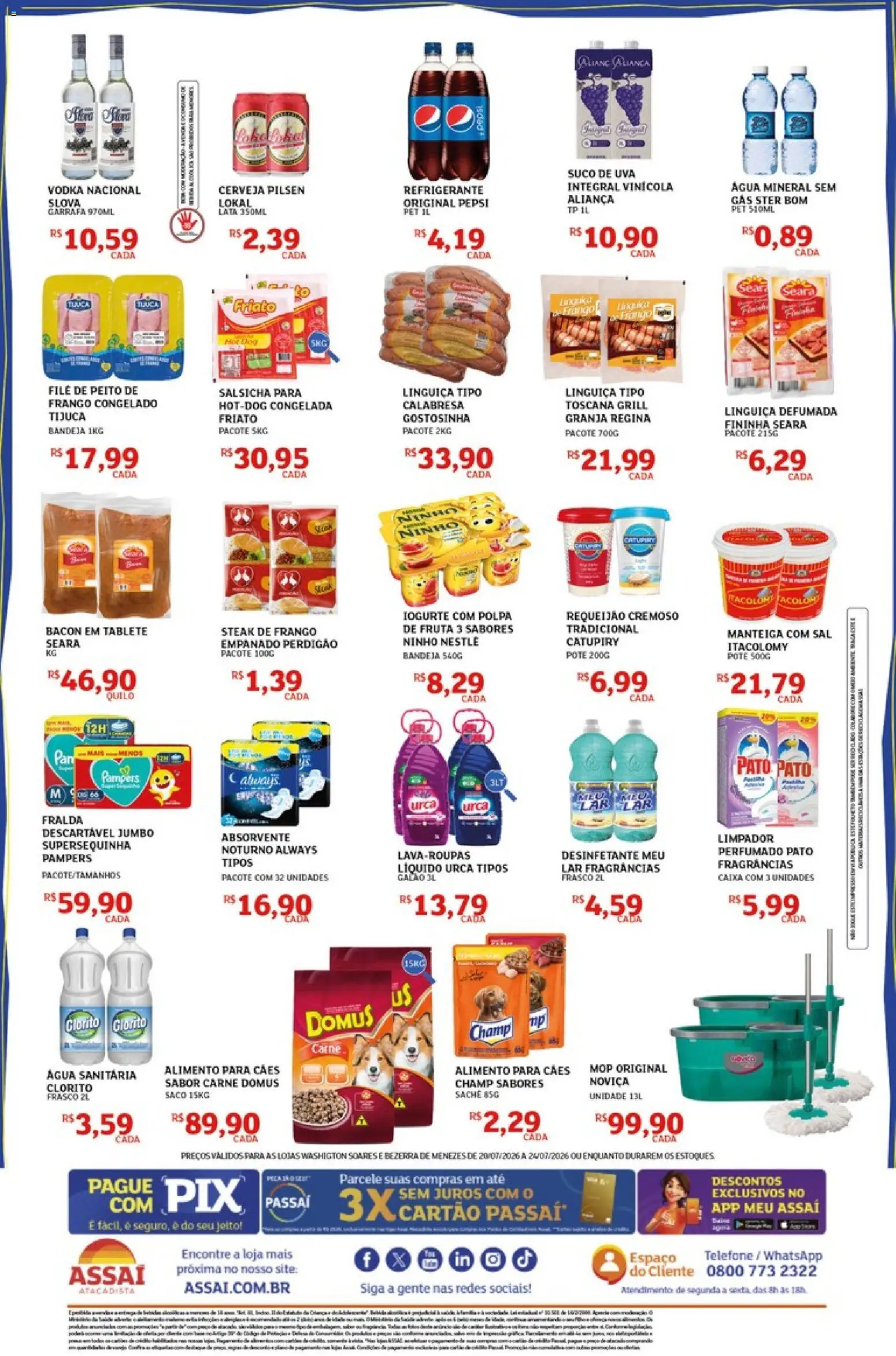 Assaí Atacadista Folheto - válido de 20/07/2026 | Página: 2 | Produtos: Salsicha, Linguiça, Bandeja, Água sanitária