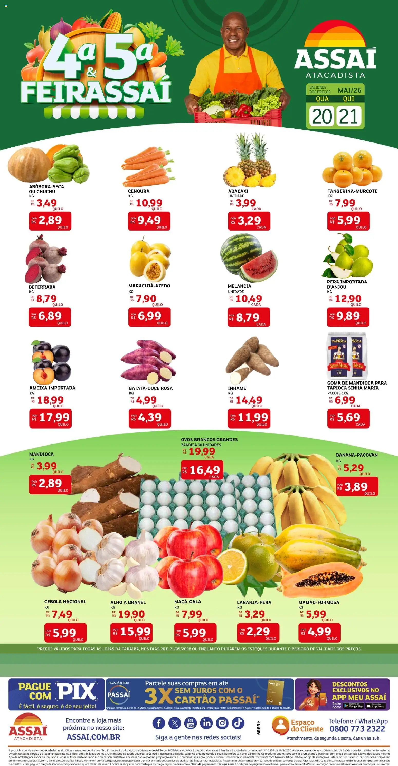Assaí Atacadista Folheto - válido de 20.05.2026 | Página: 1 | Produtos: Melancia, Inhame, Cenoura, Bebida