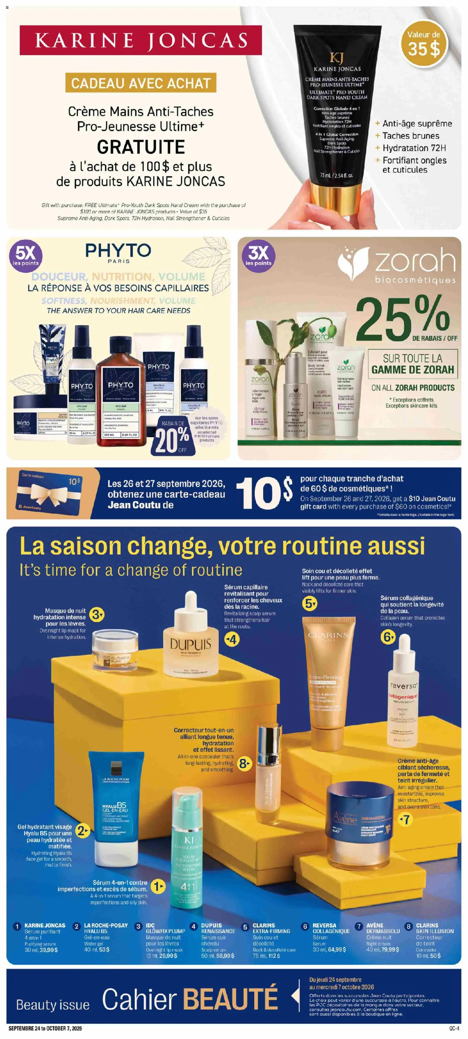 Jean Coutu flyer valid from Sep 24, 2026 | Page: 4 | Products: Hat, Concealer, Mask, Hand cream
